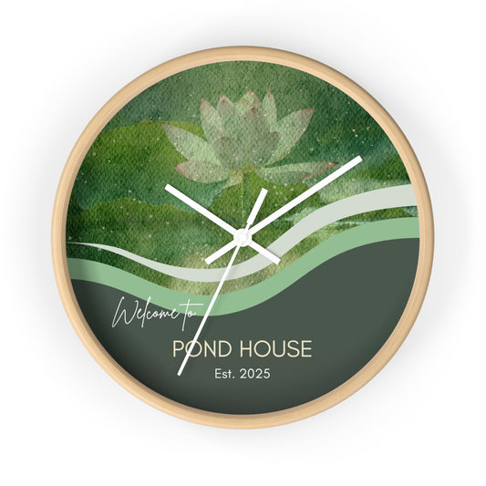 Serene Pond House Wall Clock, Personalized Home Decor, Artful Timepiece, Unique Gift, Botanical Clock, Cottage Vibe