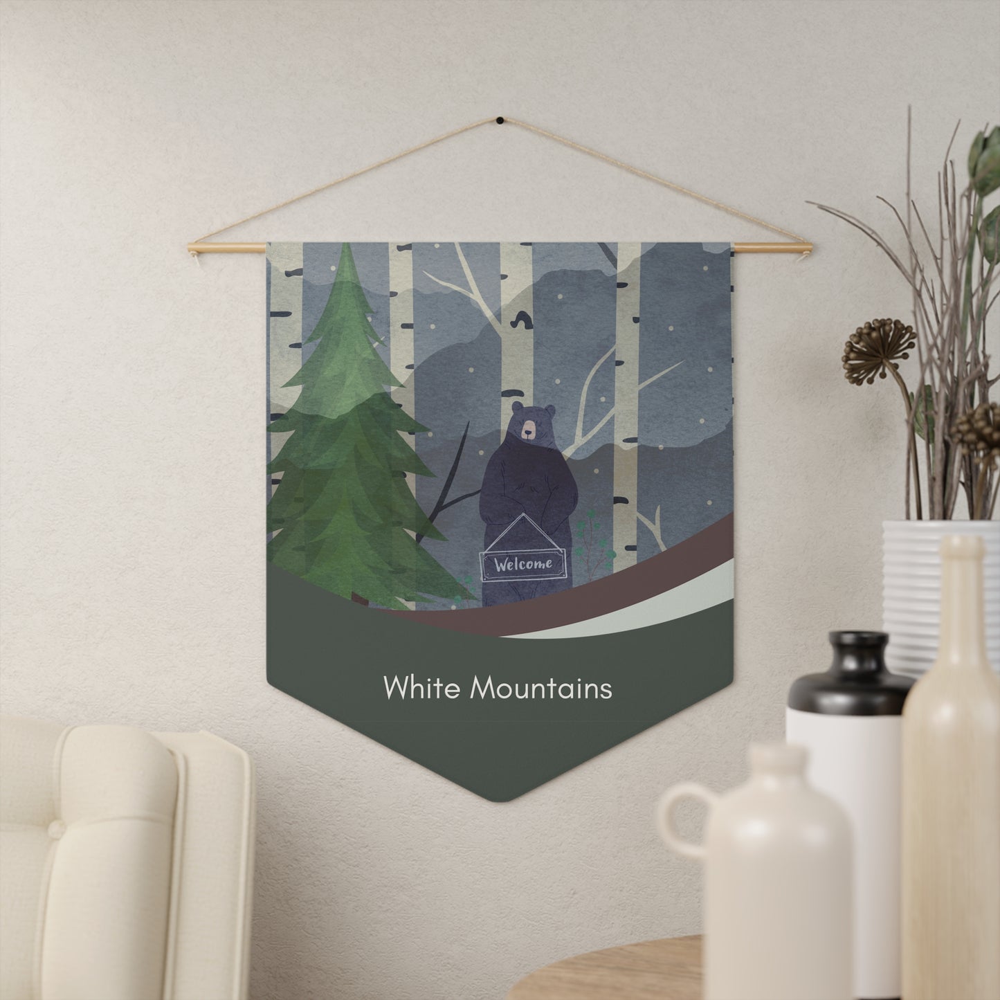 Pennant Banner - White Mountains Welcome Sign for Airbnb New Hampshire Vista Nuovo Fine Art Prints by Juliana2me