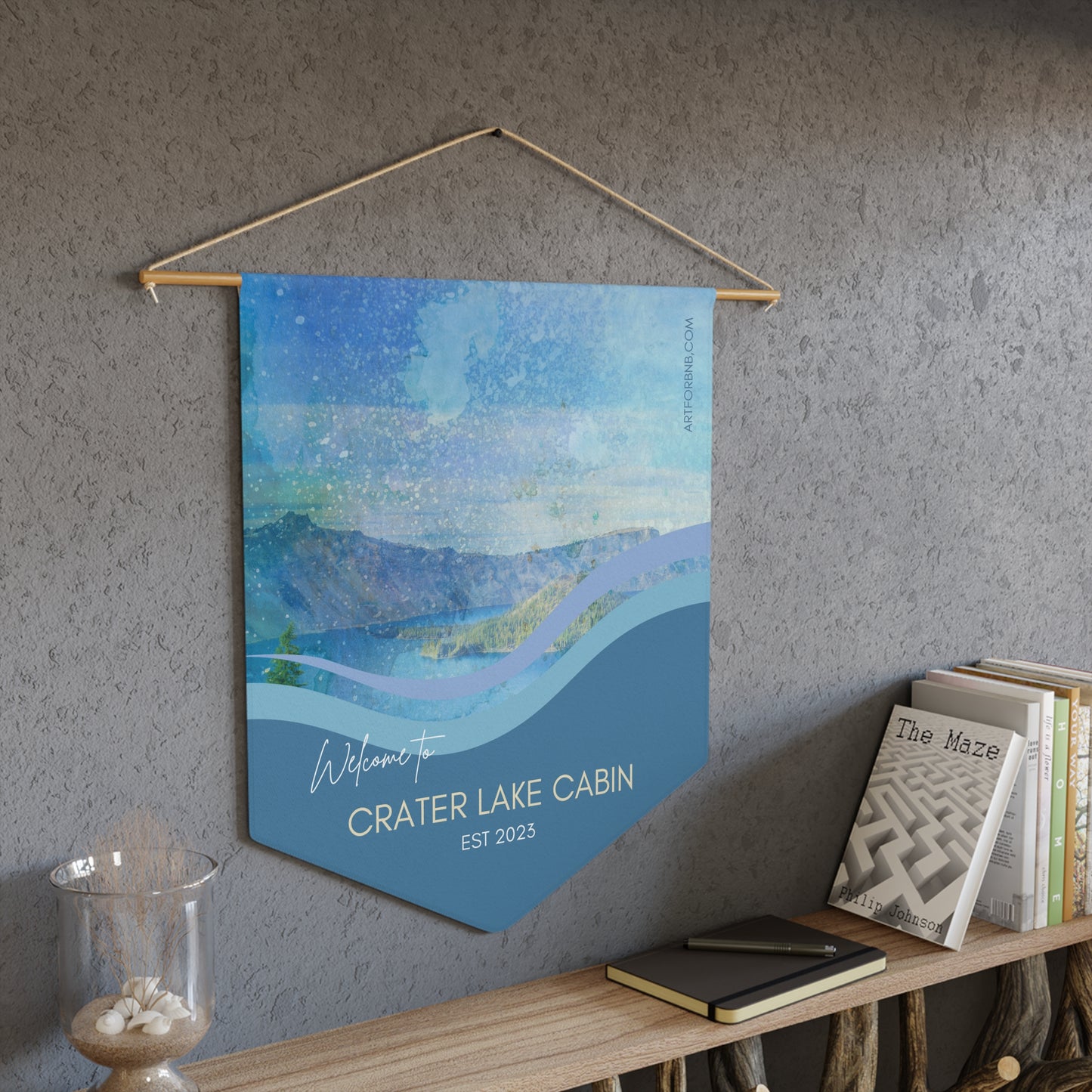 Wall Hanging Welcome Sign for Crater Lake Airbnb Hosts Personalizable Custom Design Vista Nuovo Fine Art Prints by Juliana2me