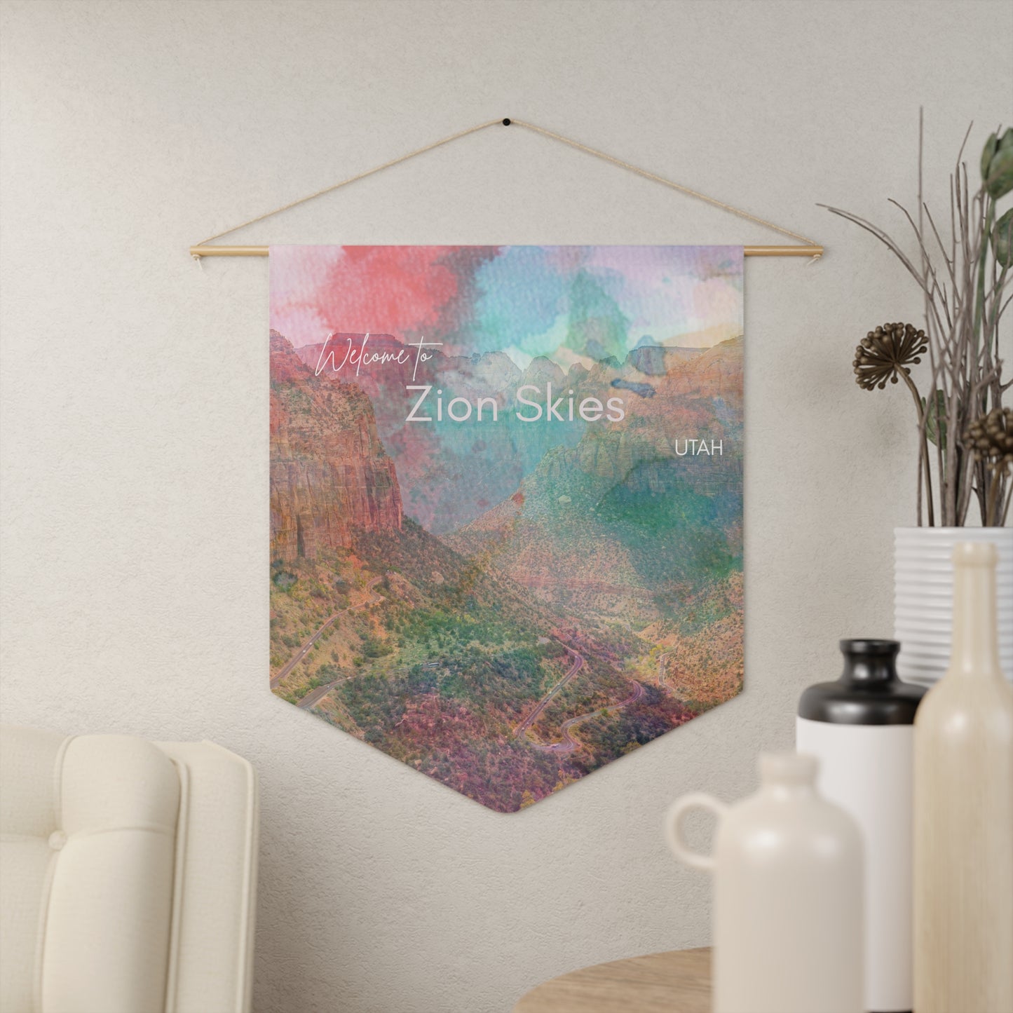 Zion Skies Pennant Wall Decor - Airbnb Welcome Zion National Park Landscape Vista Nuovo Fine Art Prints by Juliana2me