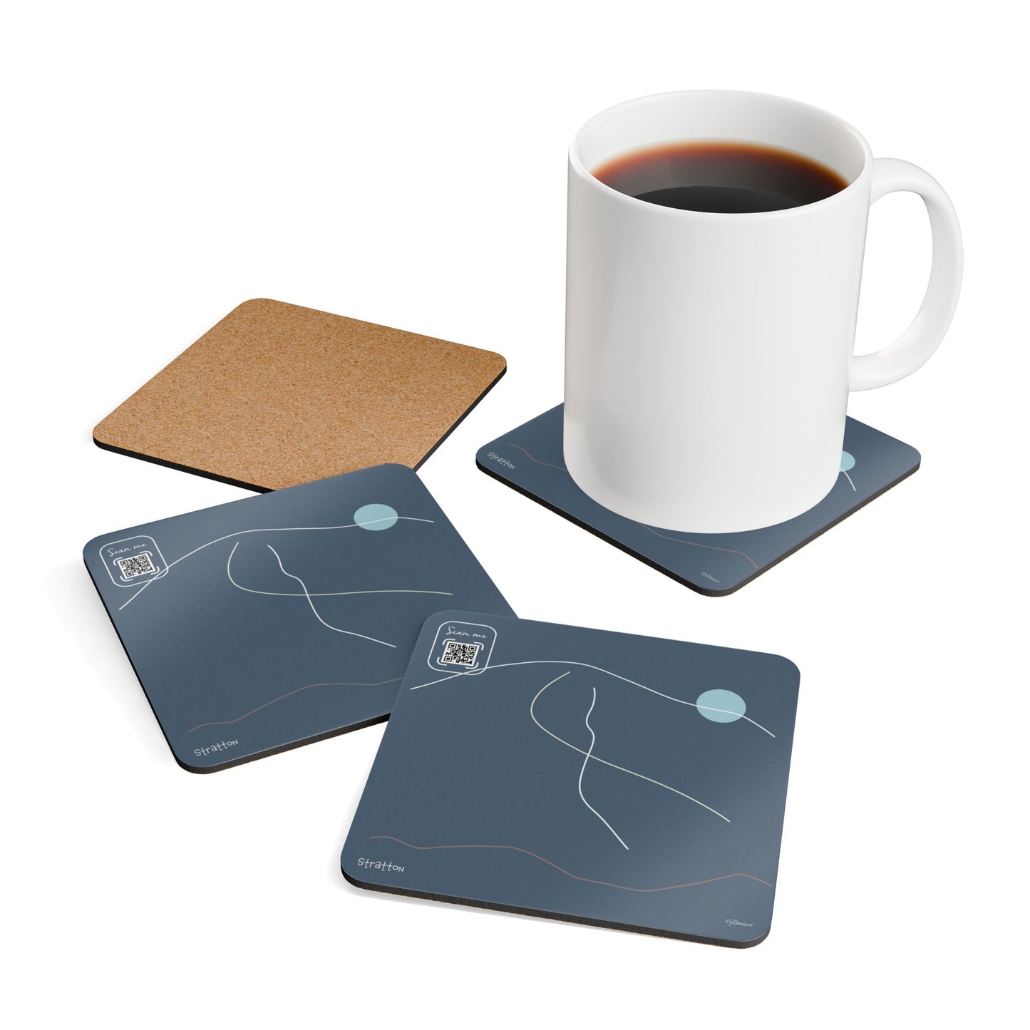 Minimalist Artistic Cork Coaster Set – Stratton Mountain Design Perfect for your BNB in Vermont Vista Nuovo Fine Art Prints by Juliana2me