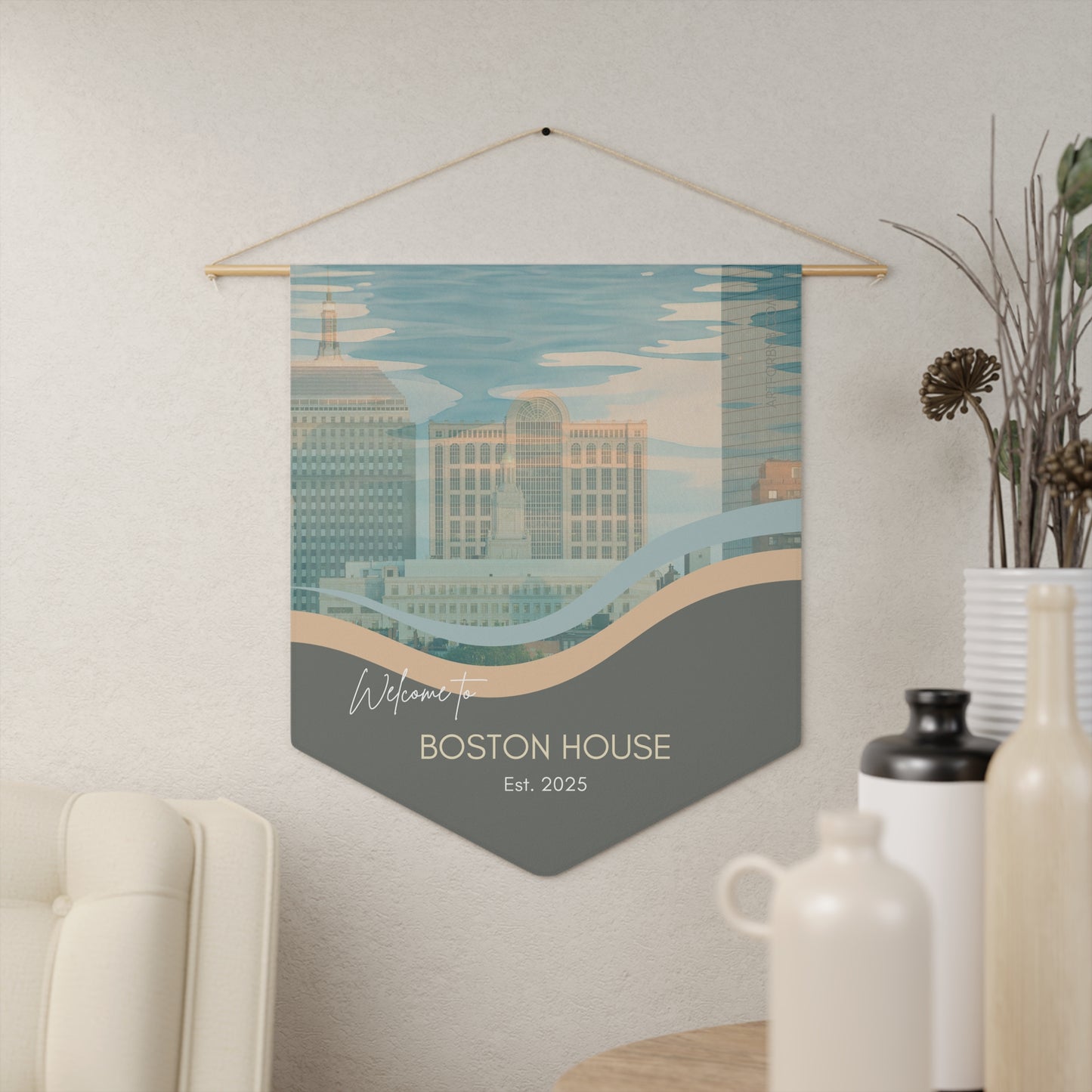 Customized Boston Airbnb Home Welcome Pennant, Welcome Sign Banner, Personalized Wall Decor Vista Nuovo Fine Art Prints by Juliana2me
