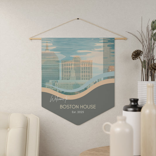 Customized Boston Airbnb Home Welcome Pennant, Welcome Sign Banner, Personalized Wall Decor