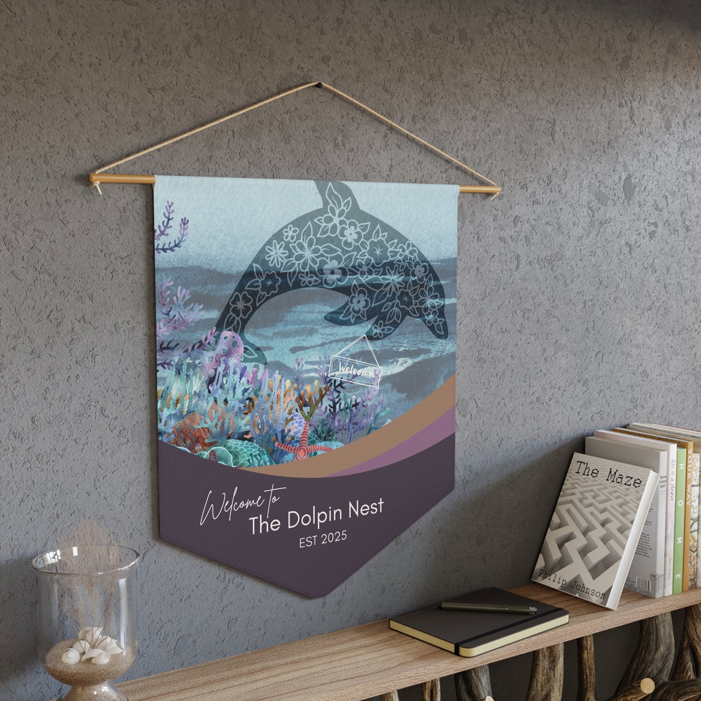 Personalized Dophin Pennant for Airbnb Hosts to Welcome Guests-Great for Beach Locations Vista Nuovo Fine Art Prints by Juliana2me