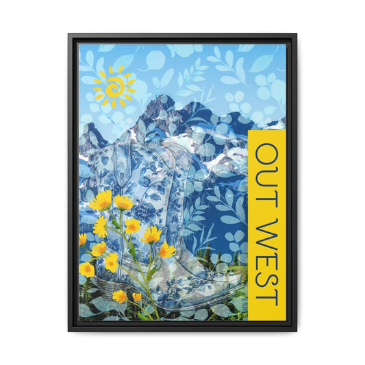 "Out West" Themed Framed Canvas Art, Colorful Mountain Decor, Western Style Wall Art, for Airbnb Home and Cabin Decor