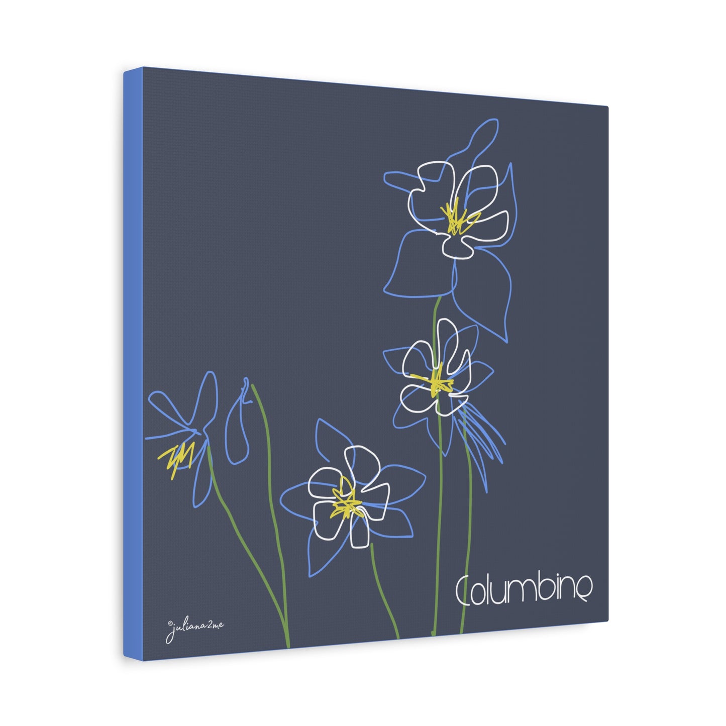 Blue Colombine Floral Line Art Canvas Print, Stretched Wall Decor, Modern Home Art, , Botanical Artwork, Blue Flower Print for Airbnb Vacation Homes Vista Nuovo Fine Art Prints by Juliana2me
