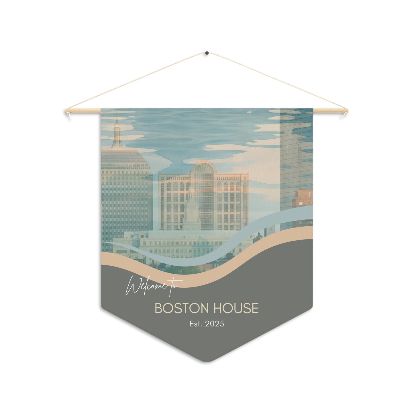 Customized Boston Airbnb Home Welcome Pennant, Welcome Sign Banner, Personalized Wall Decor Vista Nuovo Fine Art Prints by Juliana2me