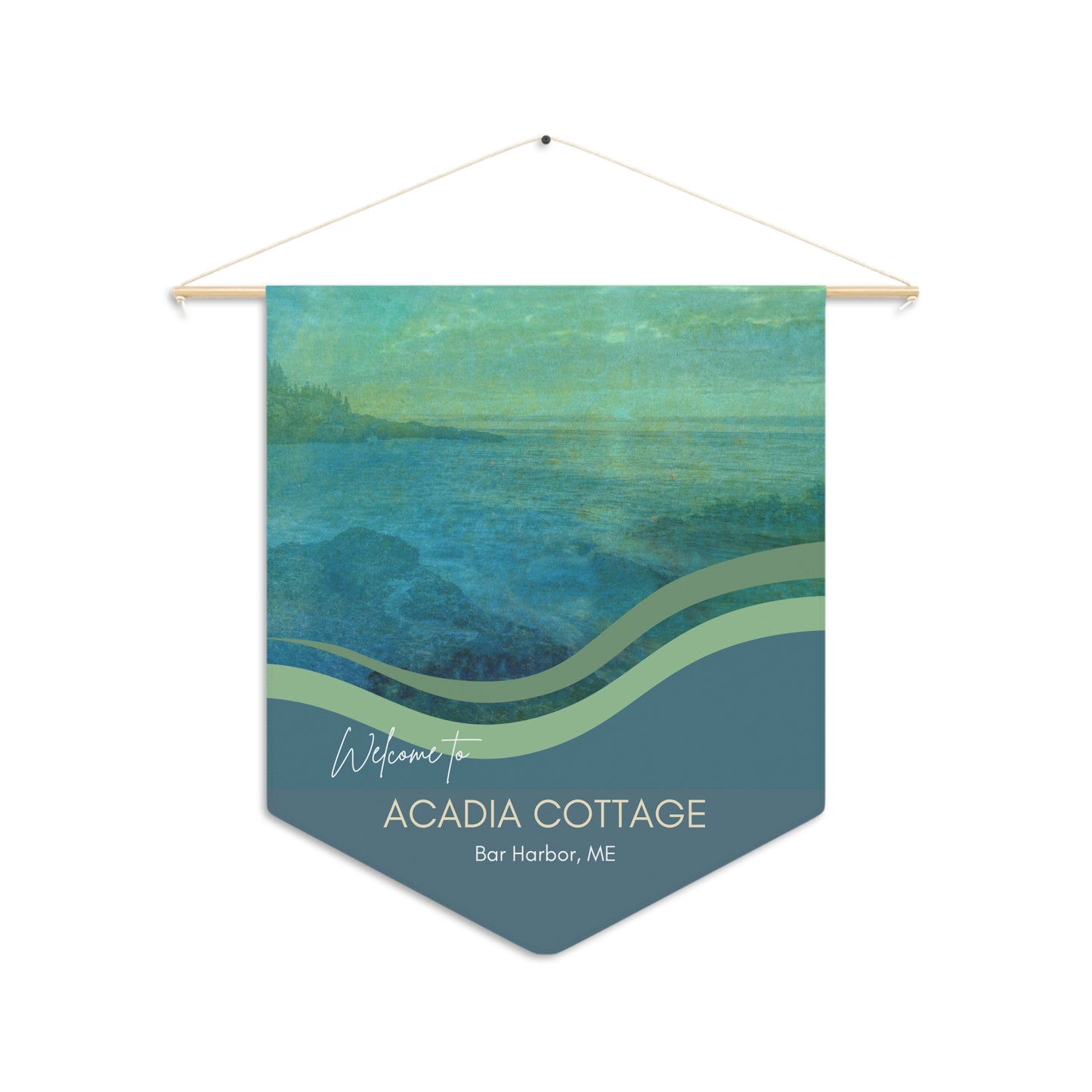 ACADIA Welcome Pennant Wall Hanging Welcome Sign for Maine Airbnb Hosts Personalizable Custom Design Vista Nuovo Fine Art Prints by Juliana2me