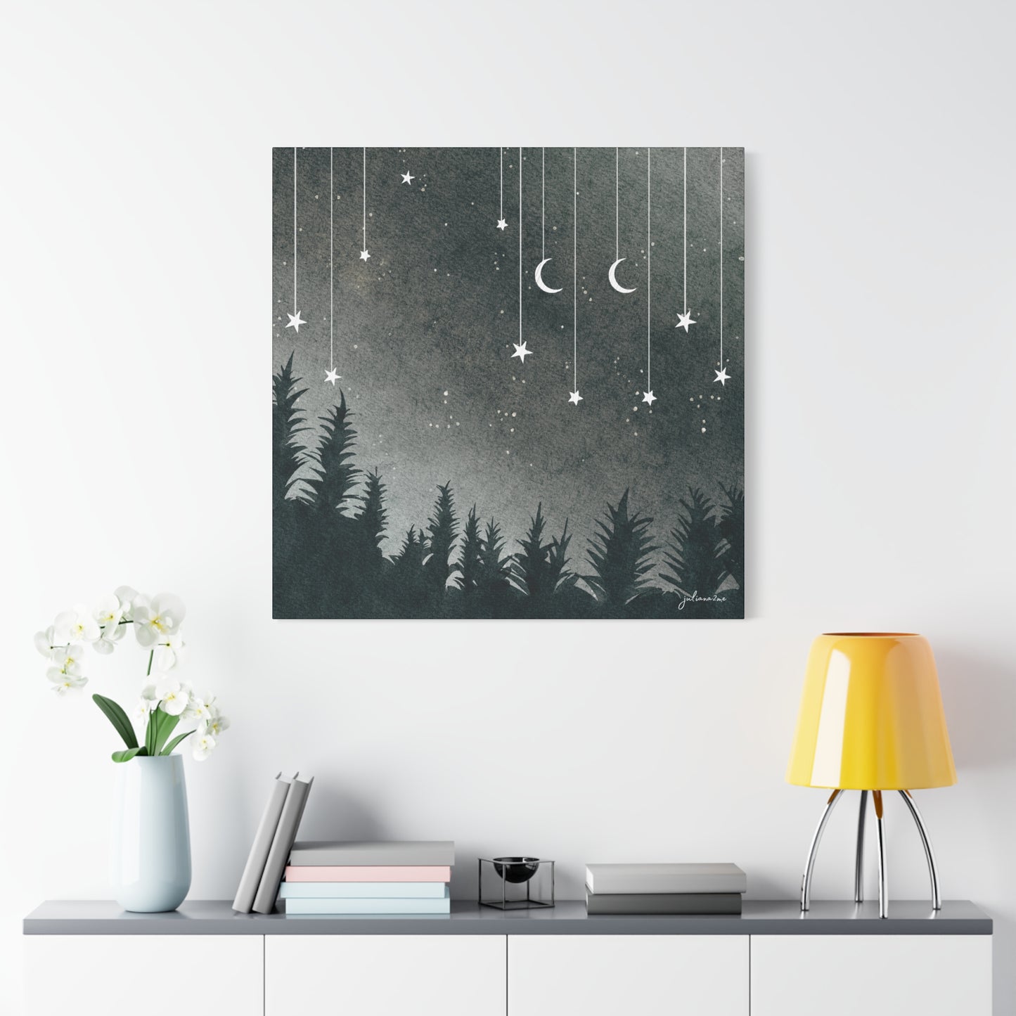 Monochrome Dream, Moonlit Forest Canvas Art | Night Sky Wall Decor, Celestial Artwork, Art for Nature Lovers, Starry Night Vacation Home Decor Vista Nuovo Fine Art Prints by Juliana2me