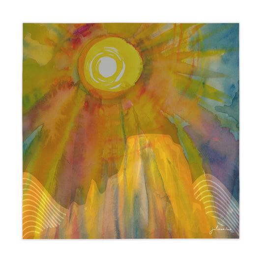Sun on Butte Vibrant Sunrise Tablecloth - Colorful Watercolor Design for Dining Table of your Airbnb in the Desert