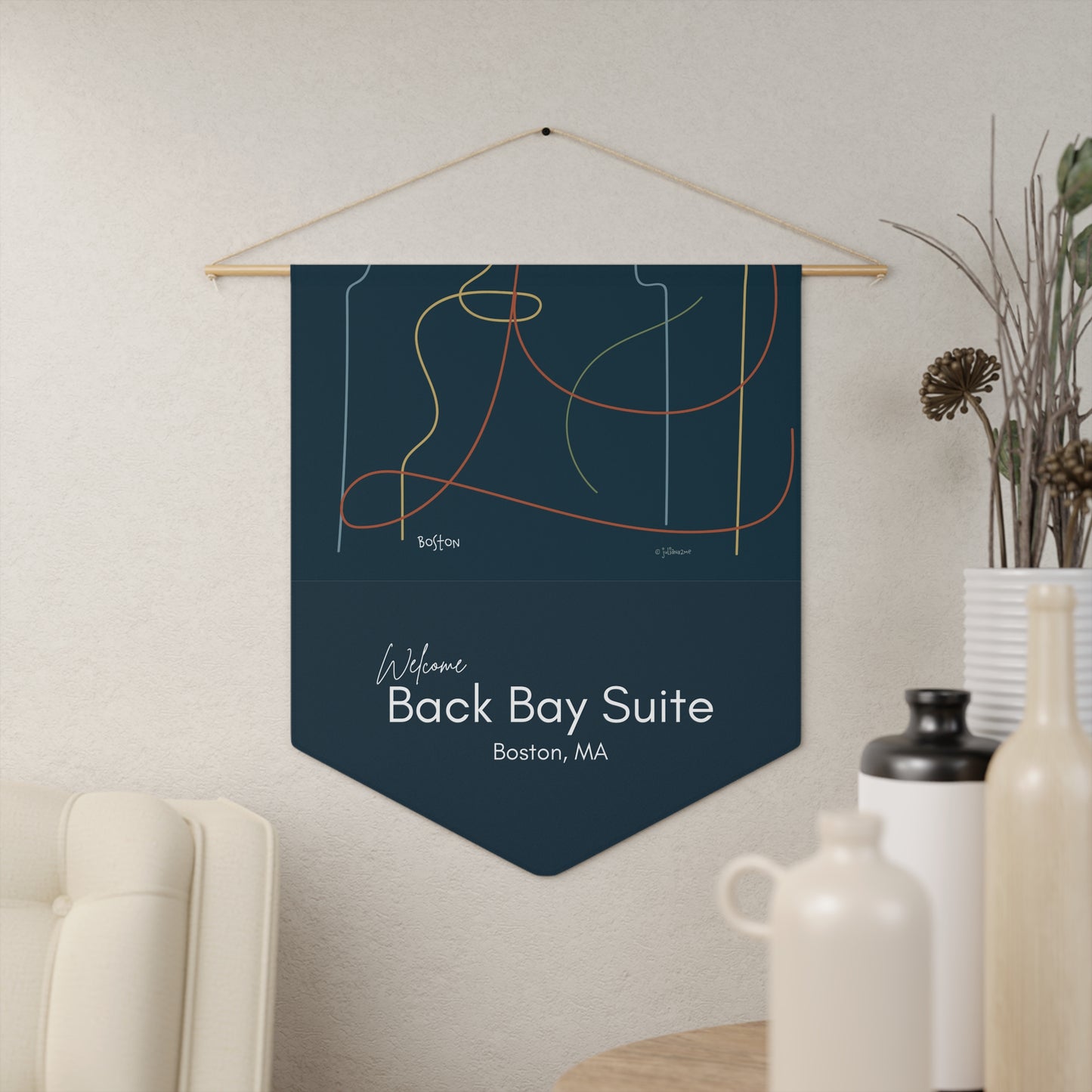 Welcome Pennant Banner, Custom Home Décor, Back Bay Suite Sign, Unique Wall Hanging, Modern Textile Art Vista Nuovo Fine Art Prints by Juliana2me