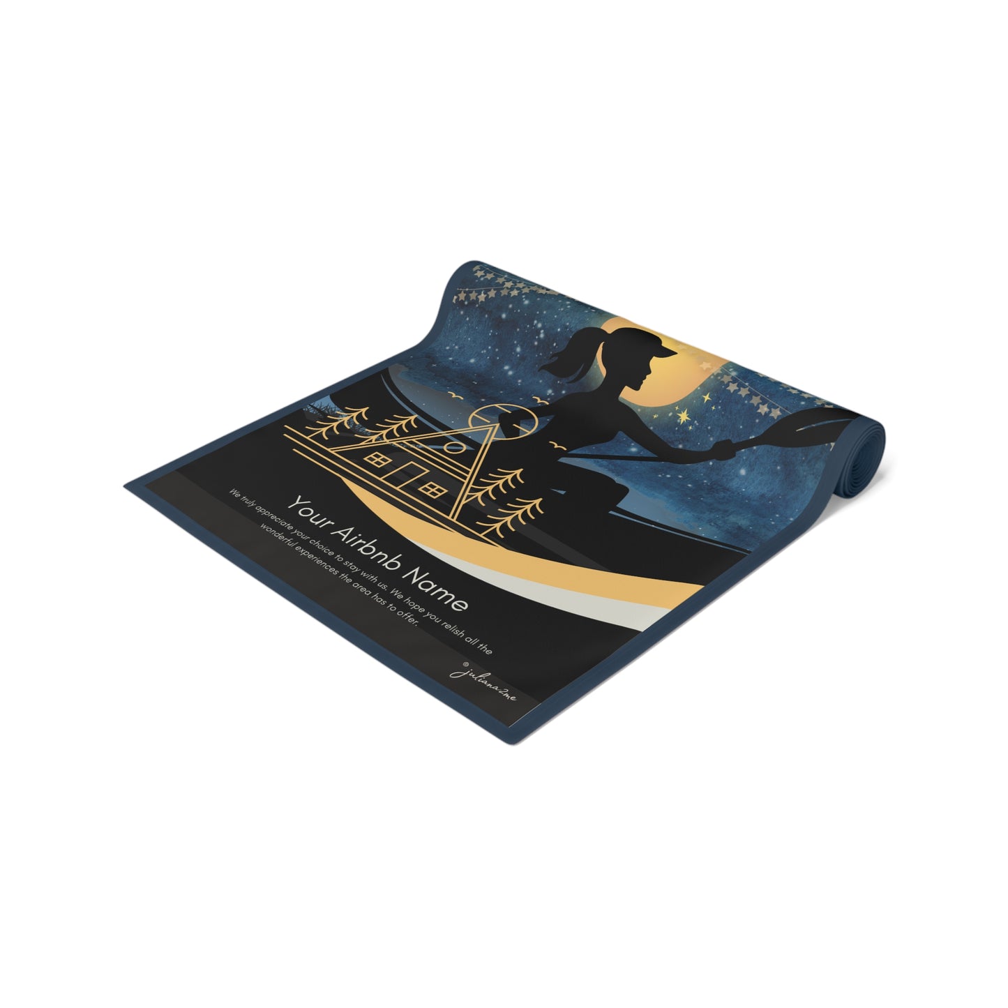 Table Runner - Lake House Decor Paddle Canoe Starry Night Design Vista Nuovo Fine Art Prints by Juliana2me
