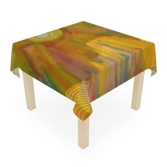 Sun on Butte Vibrant Sunrise Tablecloth - Colorful Watercolor Design for Dining Table of your Airbnb in the Desert