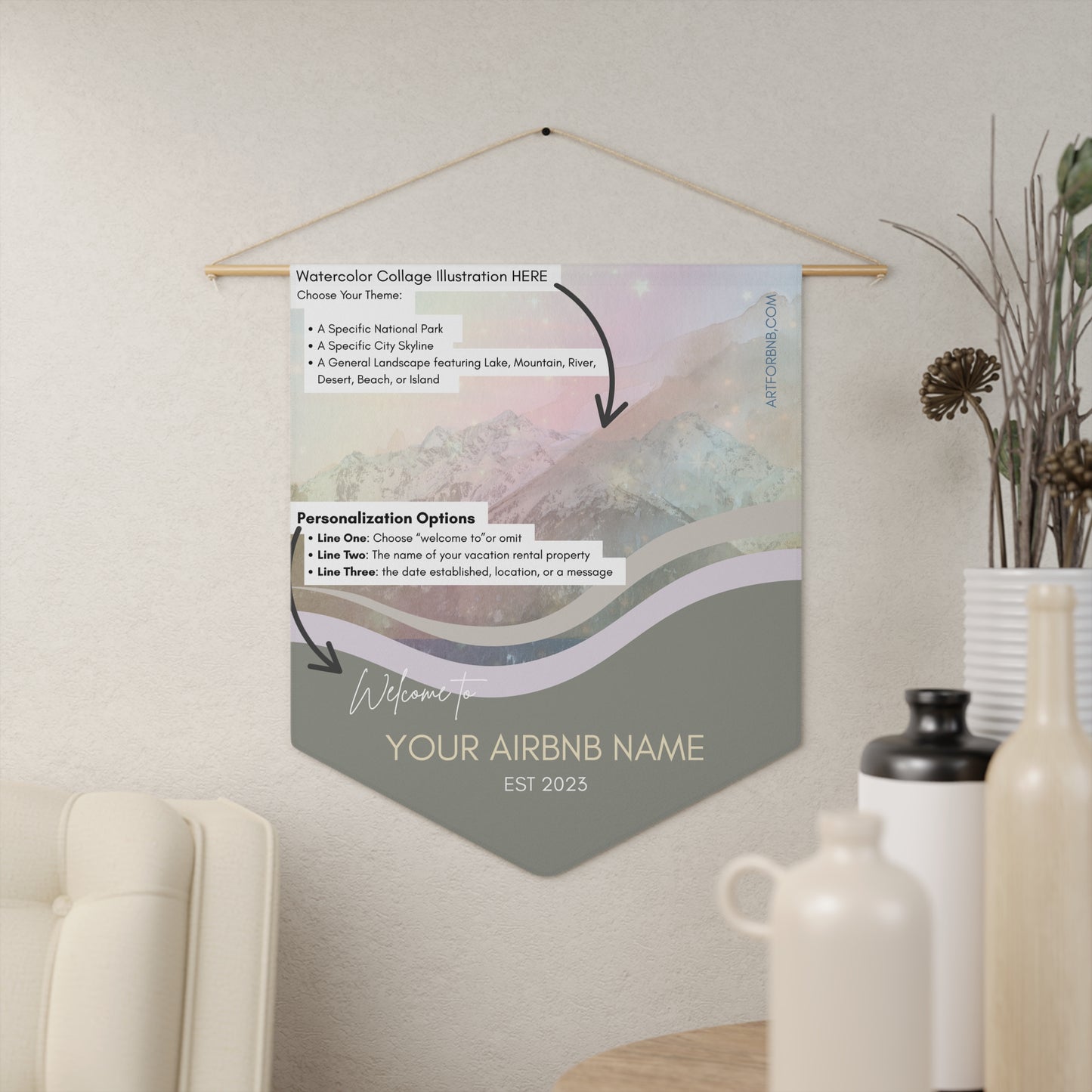 MAKE IT YOURS Fully Personalized Airbnb Welcome Banner by NH Artist Juliana2me Vista Nuovo Fine Art Prints by Juliana2me