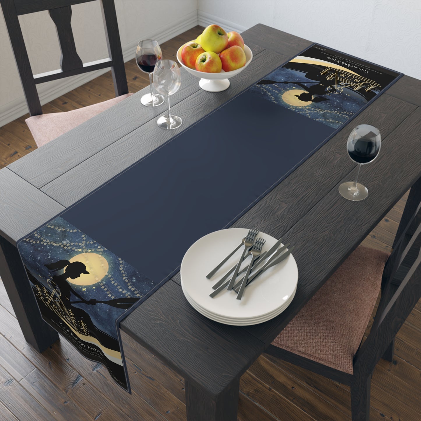 Table Runner - Lake House Decor Paddle Canoe Starry Night Design Vista Nuovo Fine Art Prints by Juliana2me