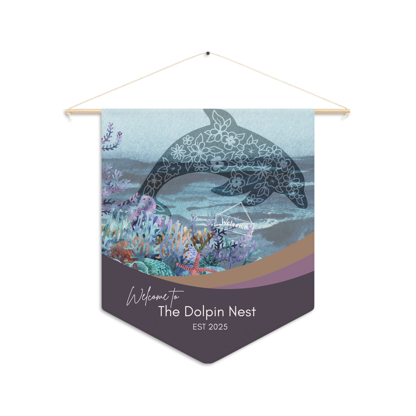 Personalized Dophin Pennant for Airbnb Hosts to Welcome Guests-Great for Beach Locations Vista Nuovo Fine Art Prints by Juliana2me