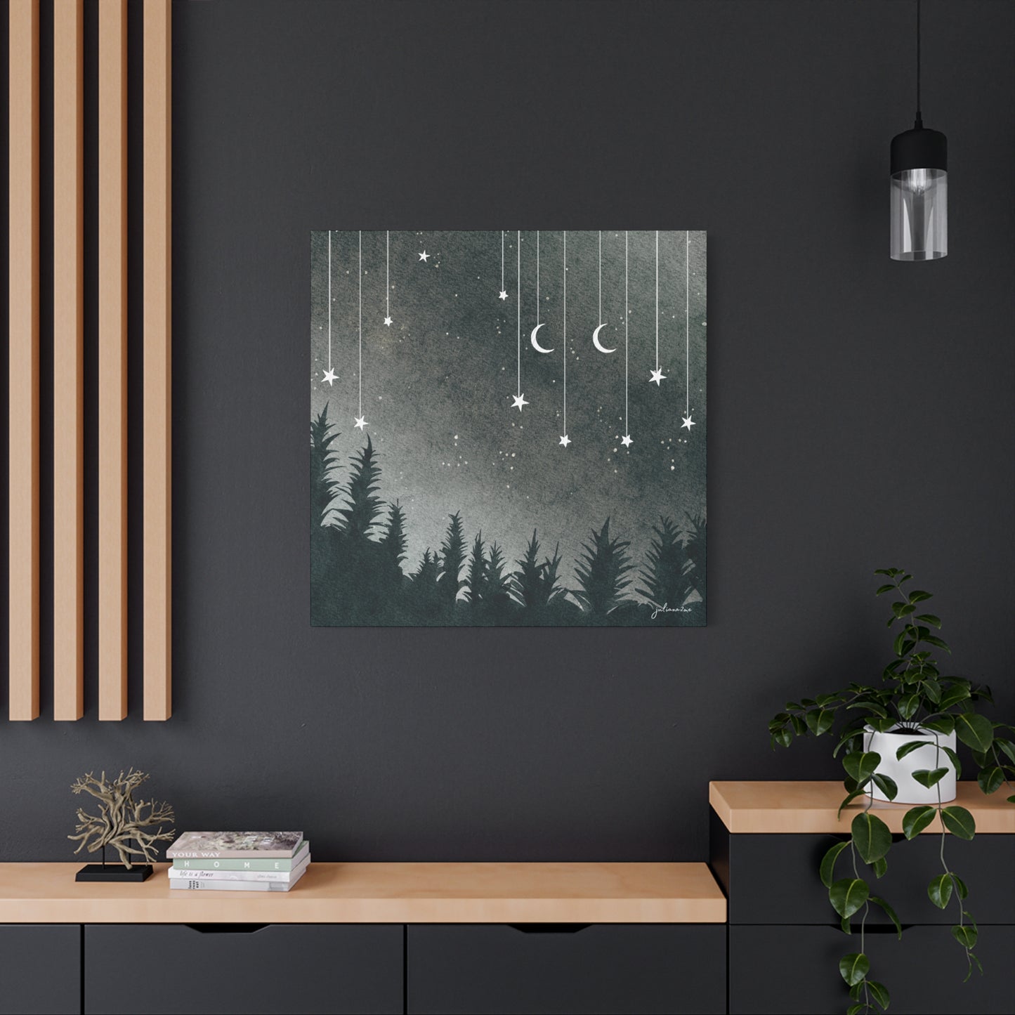 Monochrome Dream, Moonlit Forest Canvas Art | Night Sky Wall Decor, Celestial Artwork, Art for Nature Lovers, Starry Night Vacation Home Decor Vista Nuovo Fine Art Prints by Juliana2me