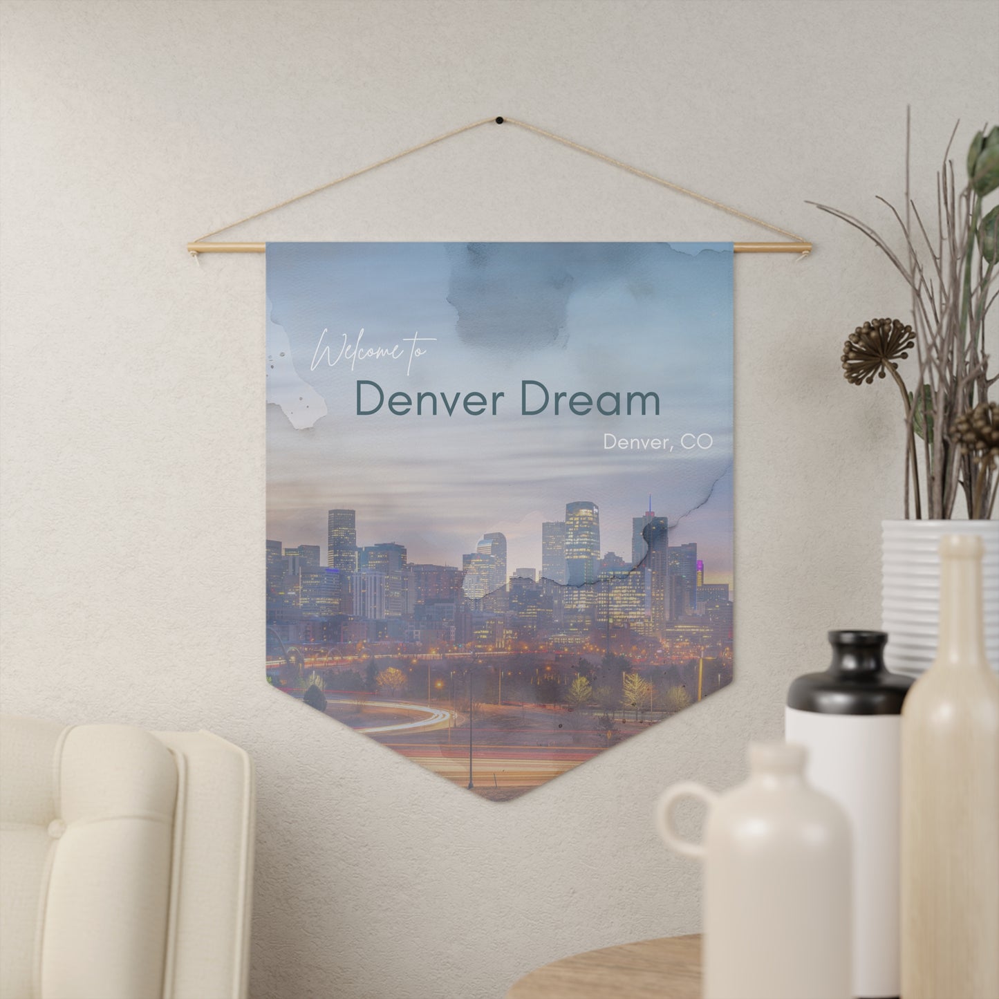 Denver Dream Wall Pennant, Denver Decor, City Banner for Airbnb Hosts in Denver, CO Vista Nuovo Fine Art Prints by Juliana2me