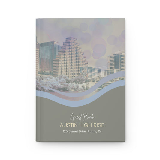 Guest Book Journal Austin TX Skyline Airbnb Boutique Hotel B&B Custom Address Thank You Logo
