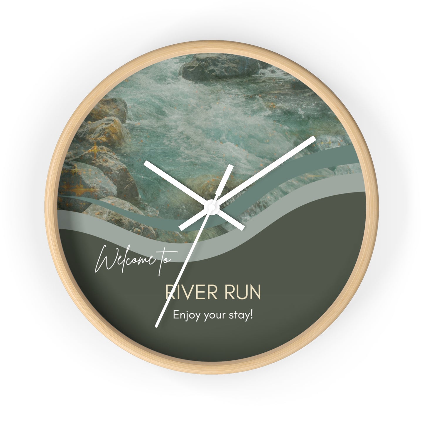 River Scene Wall Clock for Airbnb Homes - Personalized Name Near River Vista Nuovo Fine Art Prints by Juliana2me