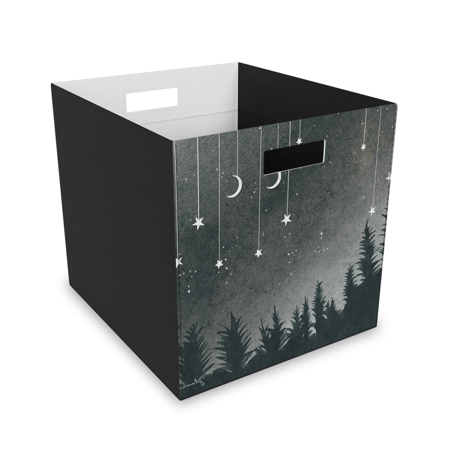 Felt Storage Box Organizer - Monochrome Dream Forest Moons and Stars for Aribnb Guest Towels Vista Nuovo Fine Art Prints by Juliana2me