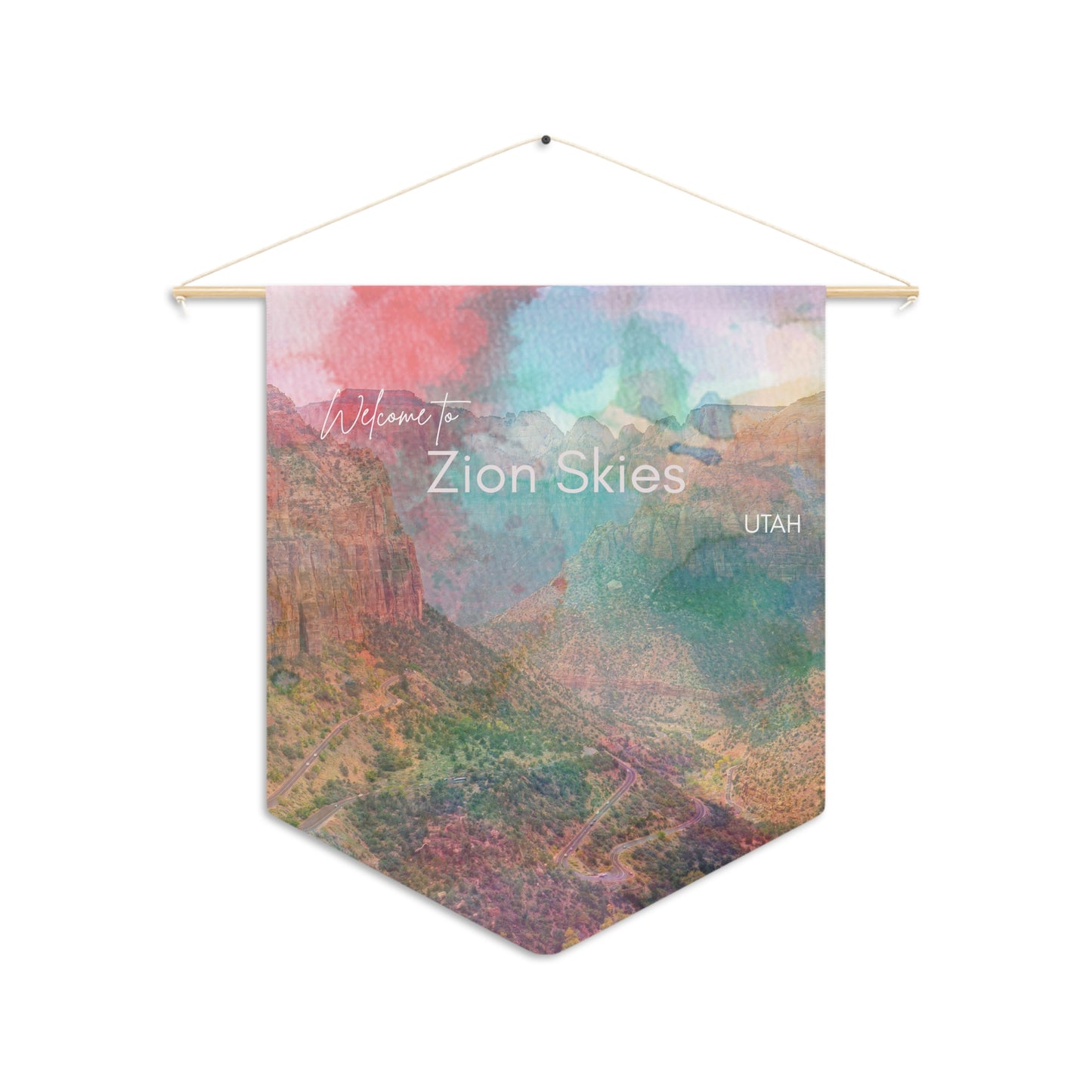 Zion Skies Pennant Wall Decor - Airbnb Welcome Zion National Park Landscape Vista Nuovo Fine Art Prints by Juliana2me