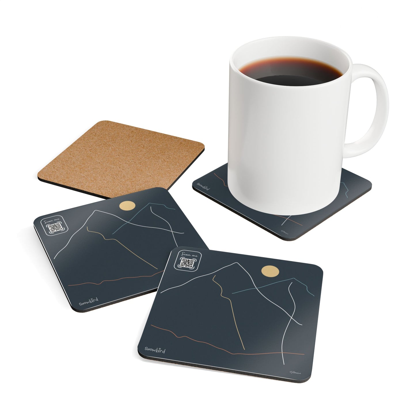 Minimalist Corkwood Coaster Set - Stylish Snowbird Mountain Design - Perfect for your BNB in Utah Vista Nuovo Fine Art Prints by Juliana2me