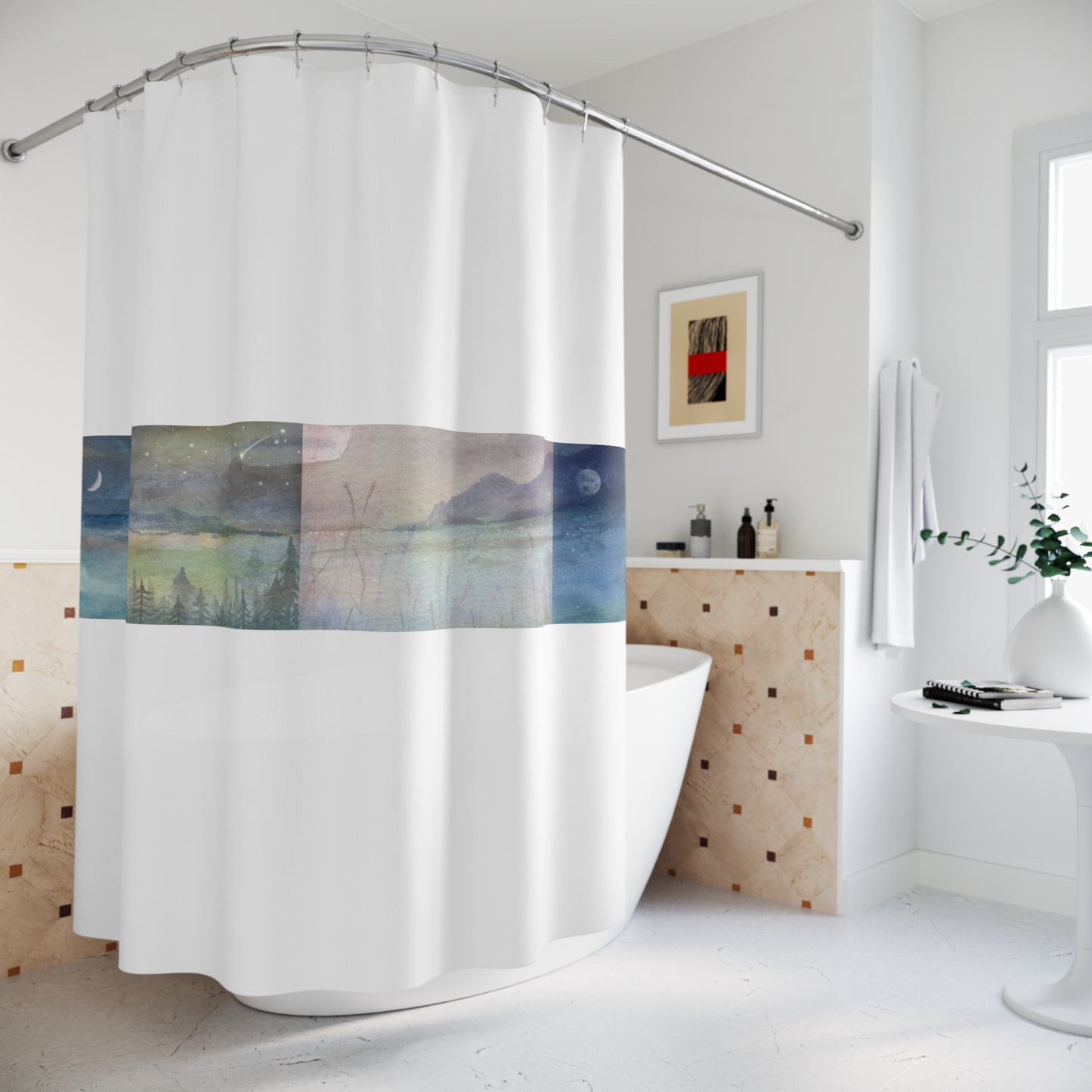 Nature-Inspired Shower Curtain with Starry Night Design Vista Nuovo Fine Art Prints by Juliana2me