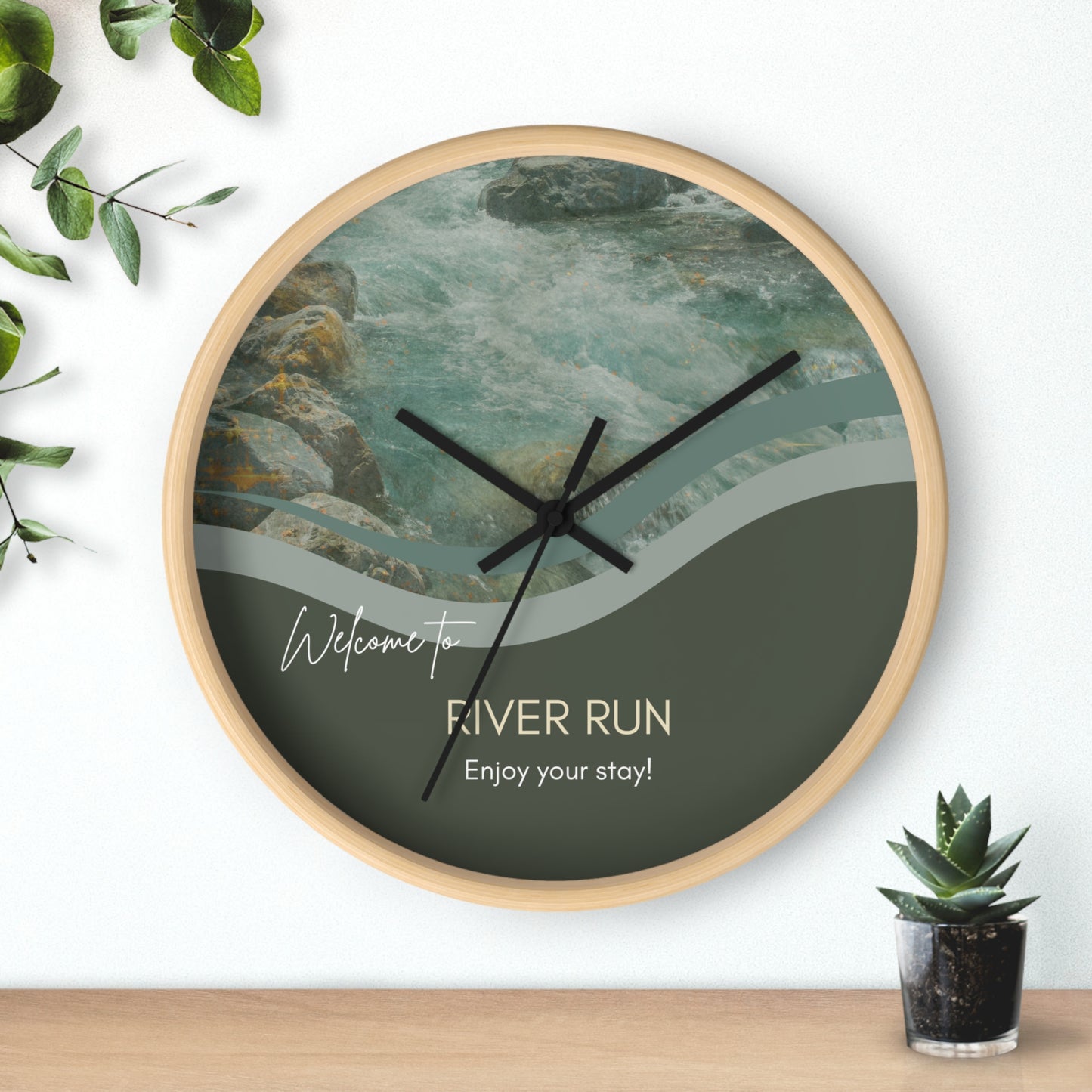 River Scene Wall Clock for Airbnb Homes - Personalized Name Near River Vista Nuovo Fine Art Prints by Juliana2me