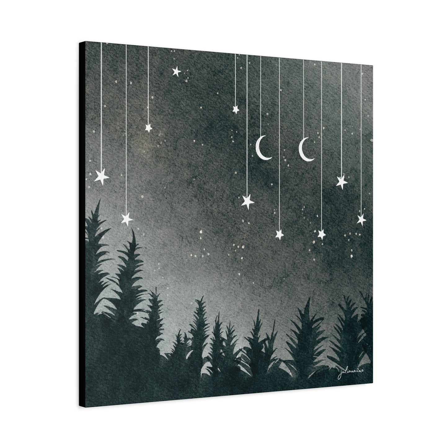 Monochrome Dream, Moonlit Forest Canvas Art | Night Sky Wall Decor, Celestial Artwork, Art for Nature Lovers, Starry Night Vacation Home Decor Vista Nuovo Fine Art Prints by Juliana2me
