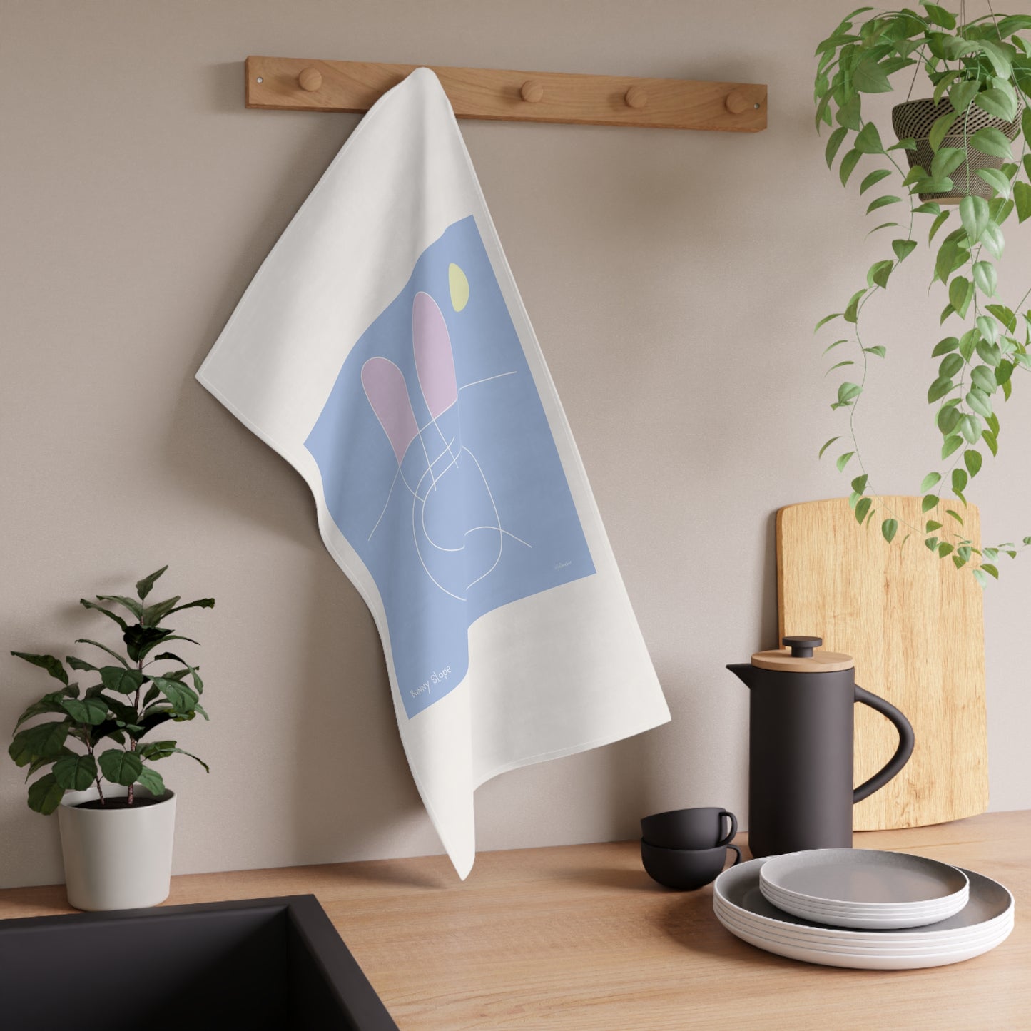 "Bunny Slope" Abstract Tea Towels - Fun Stylish Cotton & Poly Fabric Kitchen Decor for Your Vacation Ski Rental Home Vista Nuovo Fine Art Prints by Juliana2me