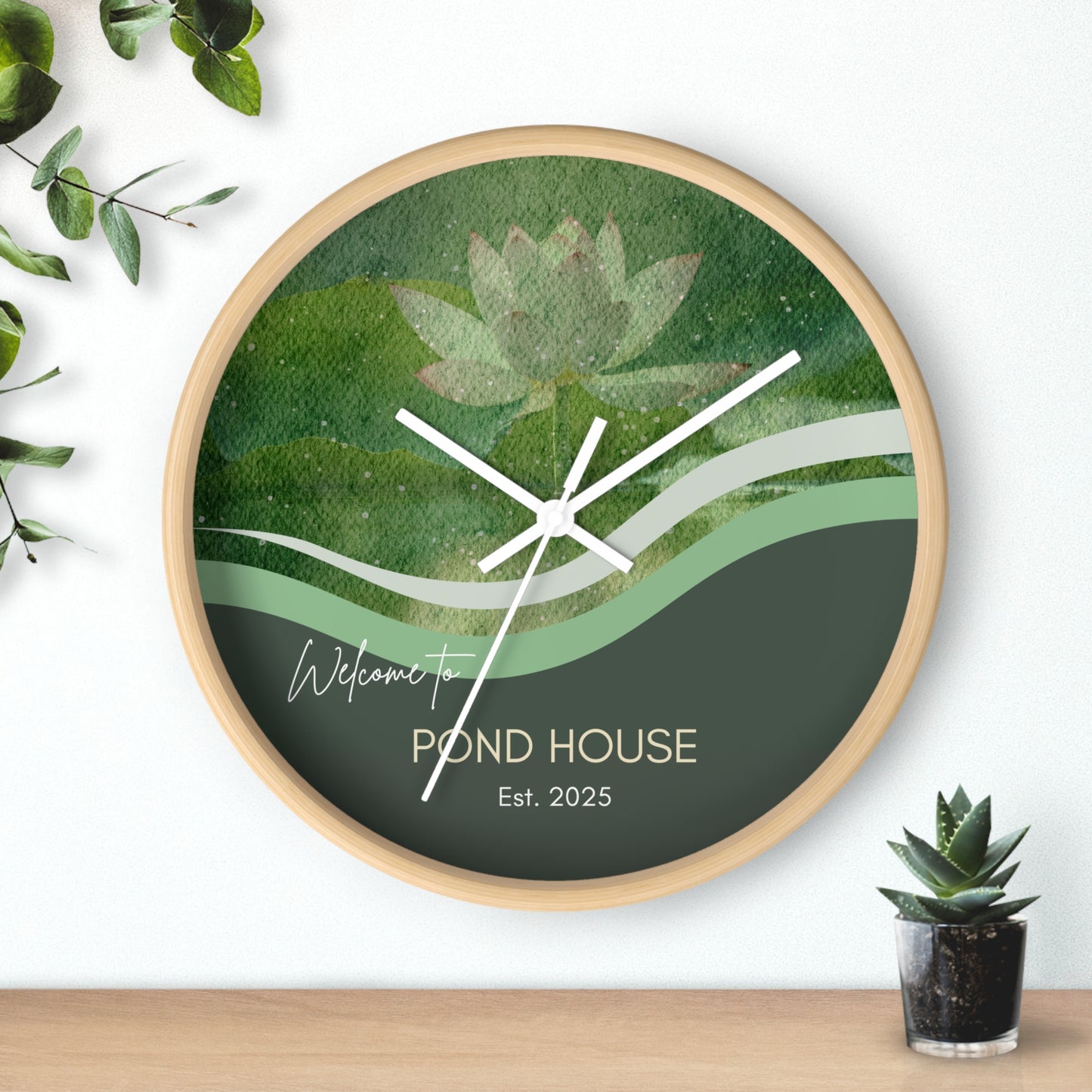 Serene Pond House Wall Clock, Personalized Home Decor, Artful Timepiece, Unique Gift, Botanical Clock, Cottage Vibe Vista Nuovo Fine Art Prints by Juliana2me