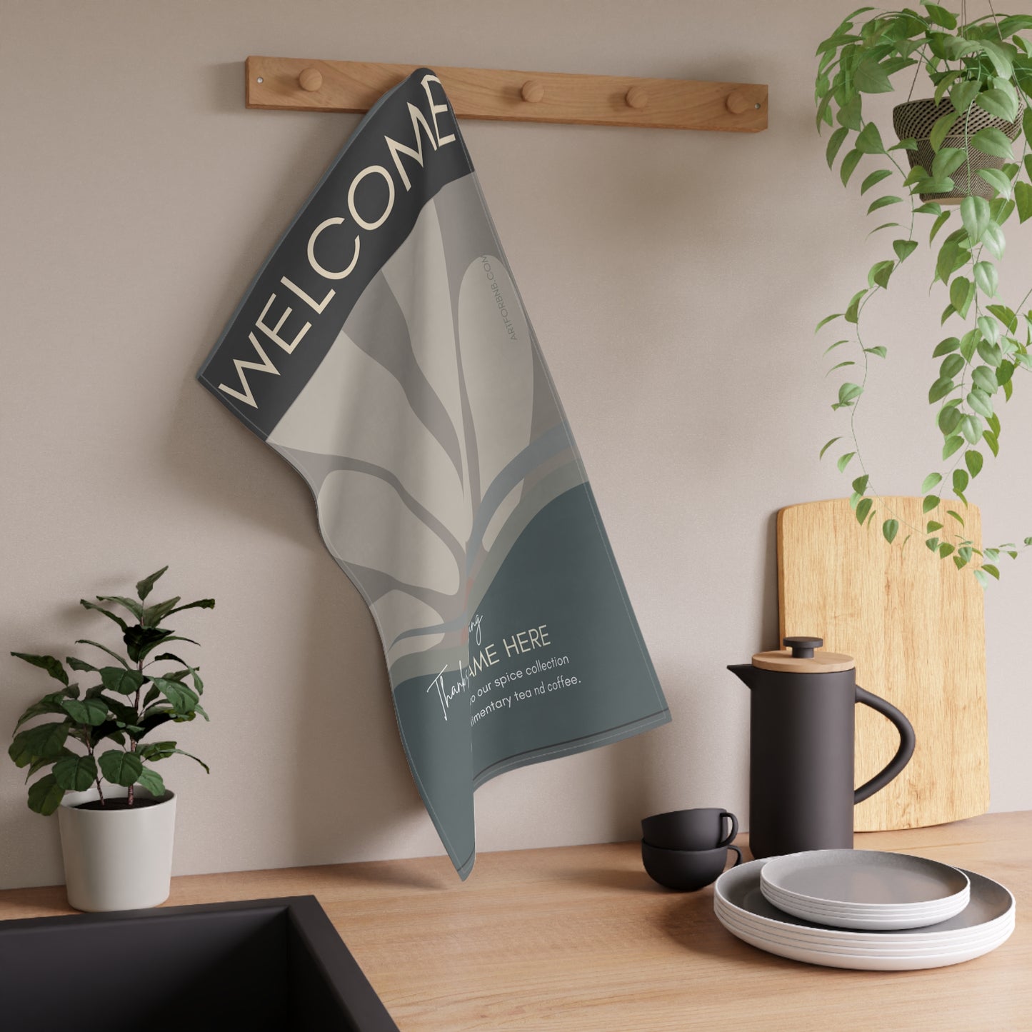 Personalized Tea Towel for Airbnb Hosts Flower Sun Design and Welcome Message Vista Nuovo Fine Art Prints by Juliana2me