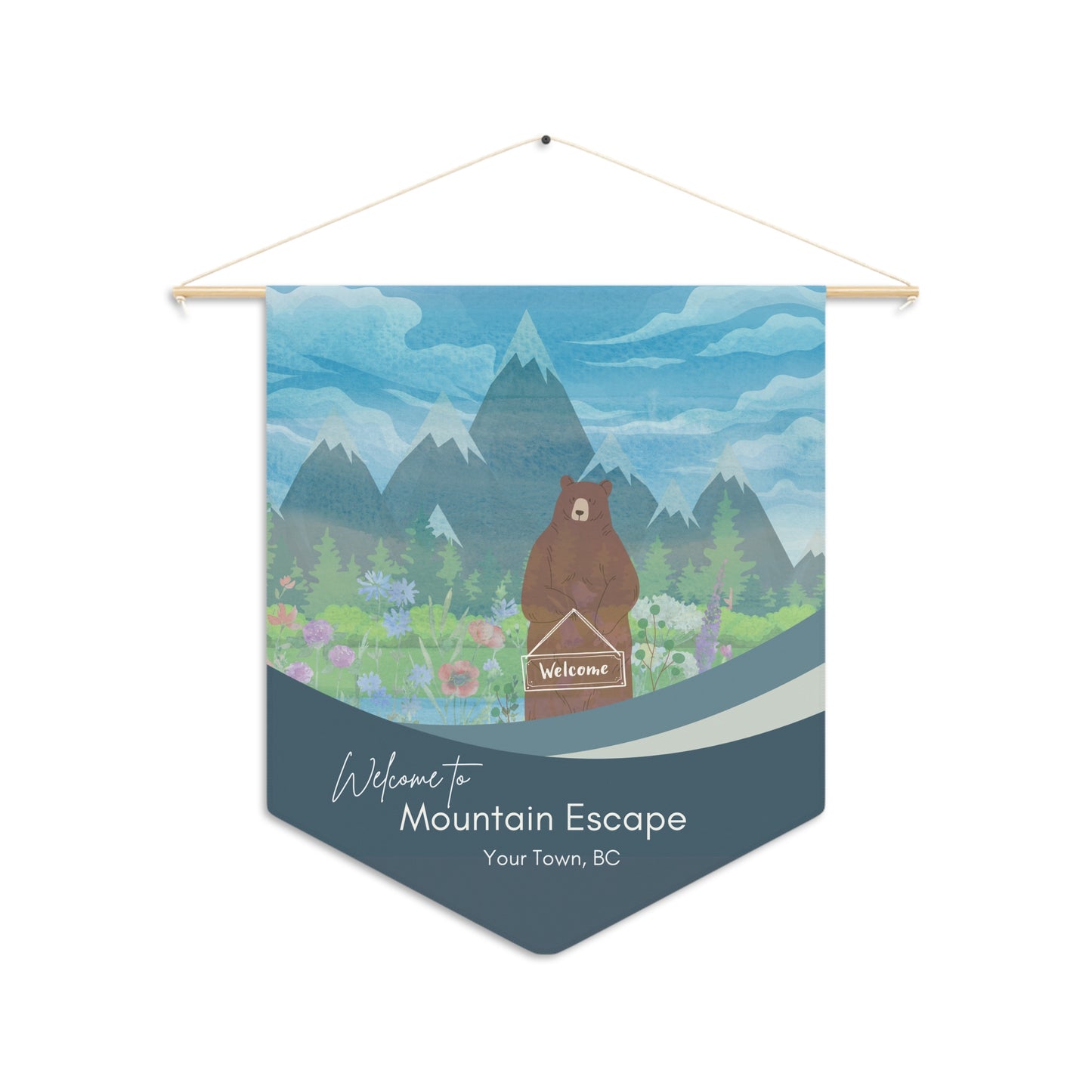 Airbnb Host Pennant Wall Decor to welcome Guests-Grizzy, Mountain Wildflowers Vista Nuovo Fine Art Prints by Juliana2me