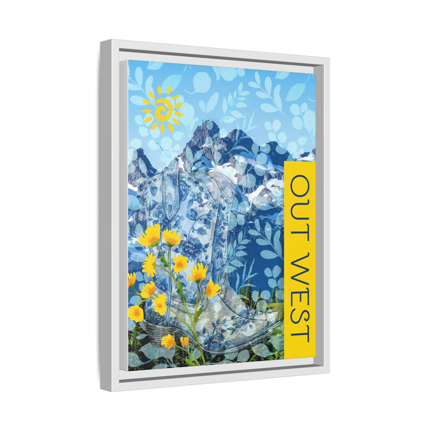 "Out West" Themed Framed Canvas Art, Colorful Mountain Decor, Western Style Wall Art, for Airbnb Home and Cabin Decor Vista Nuovo Fine Art Prints by Juliana2me