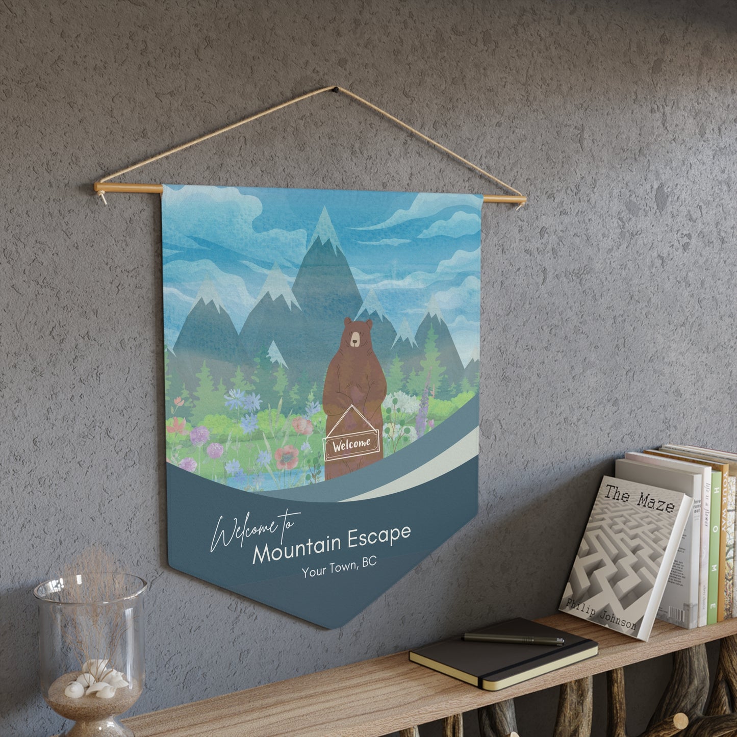 Airbnb Host Pennant Wall Decor to welcome Guests-Grizzy, Mountain Wildflowers Vista Nuovo Fine Art Prints by Juliana2me