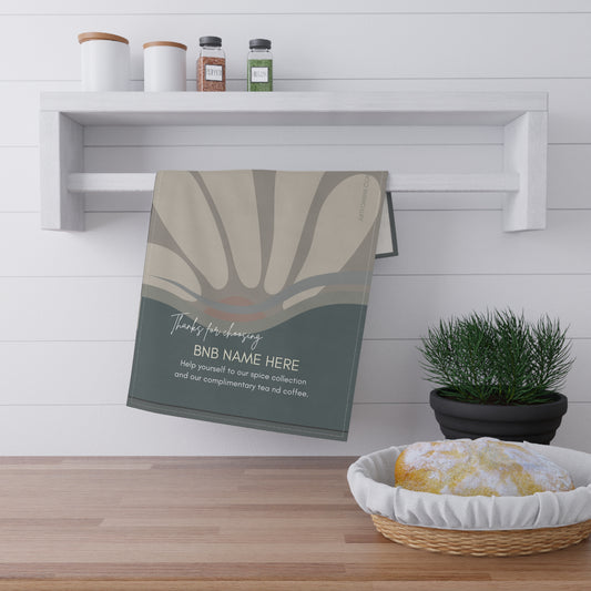 Personalized Tea Towel for Airbnb Hosts Flower Sun Design and Welcome Message
