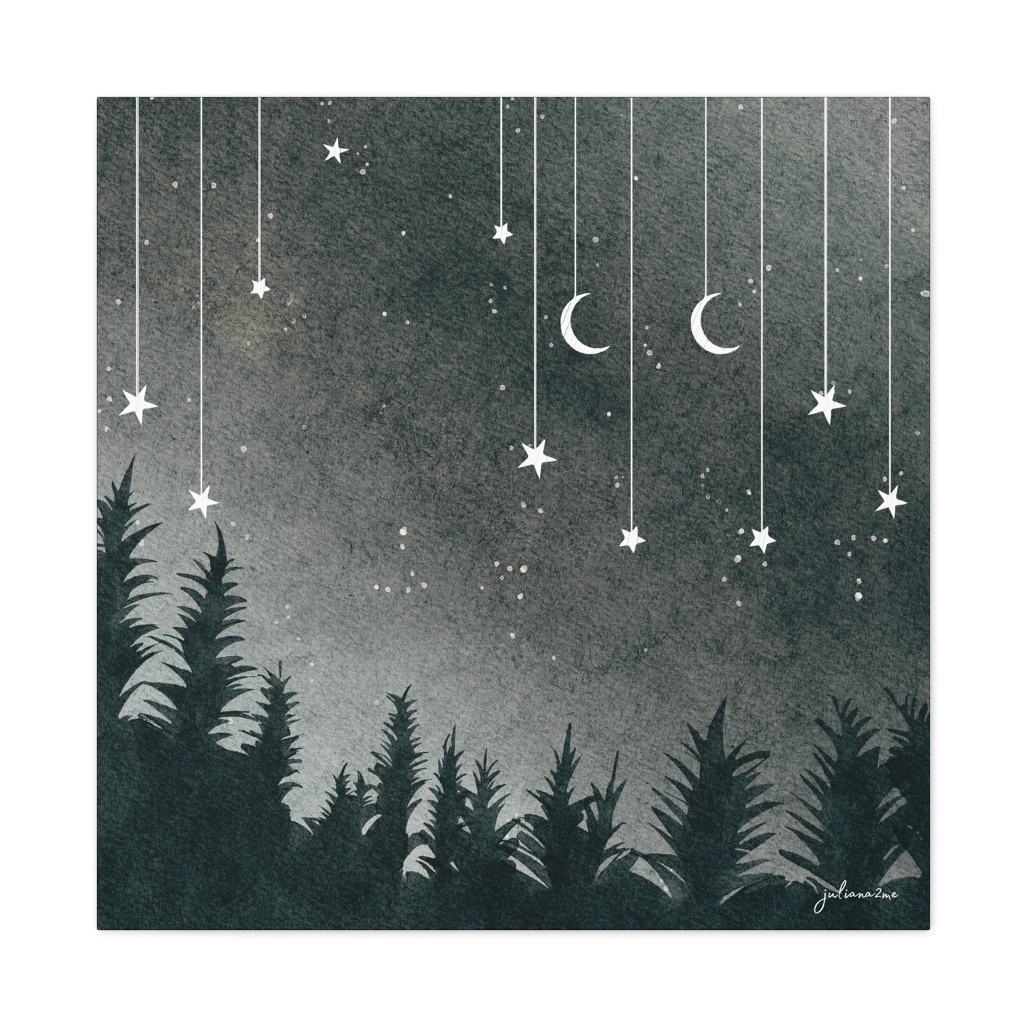 Monochrome Dream, Moonlit Forest Canvas Art | Night Sky Wall Decor, Celestial Artwork, Art for Nature Lovers, Starry Night Vacation Home Decor Vista Nuovo Fine Art Prints by Juliana2me