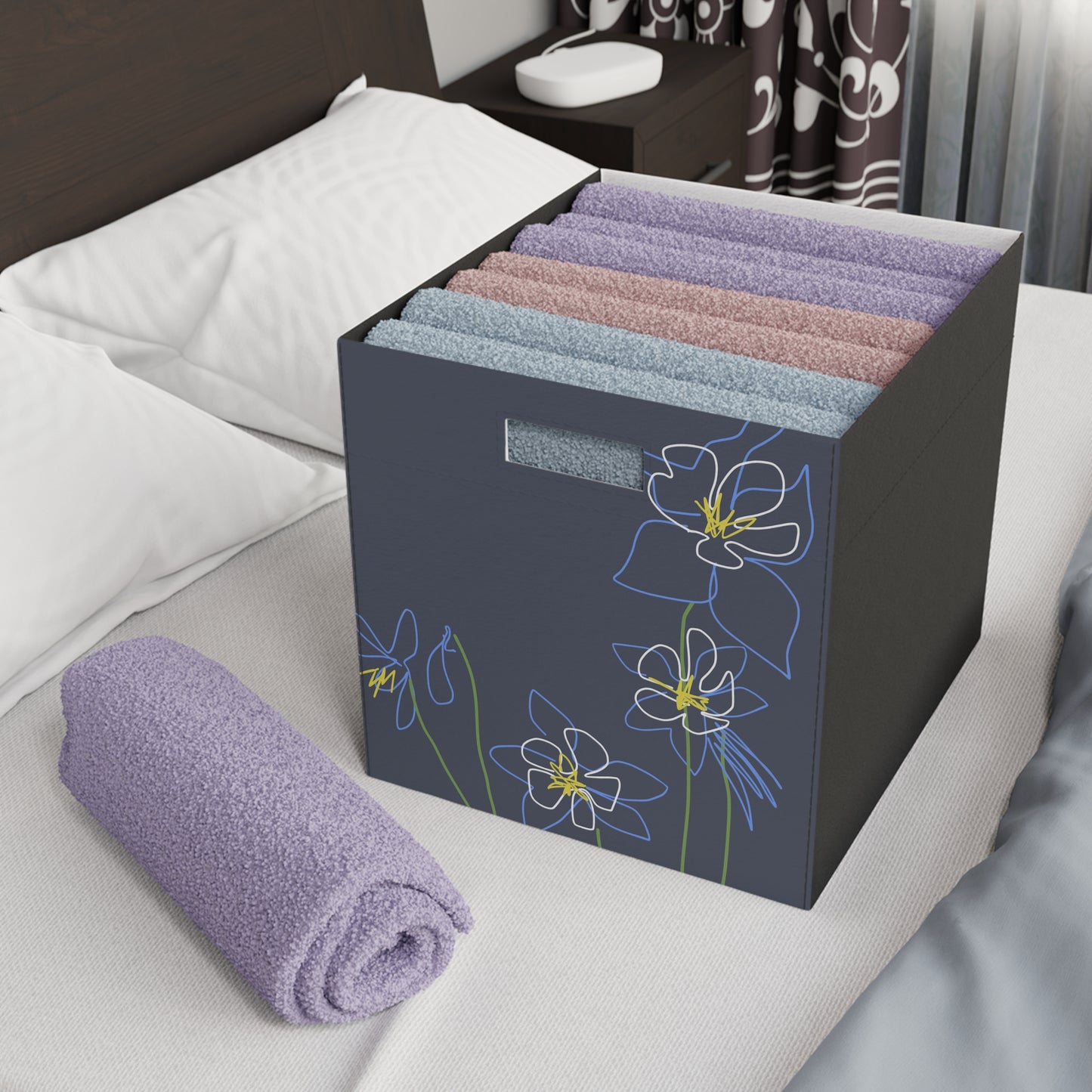 Felt Storage Box - Blue Columbine Chic Organizer for Airbnb Towels & Linens Vista Nuovo Fine Art Prints by Juliana2me