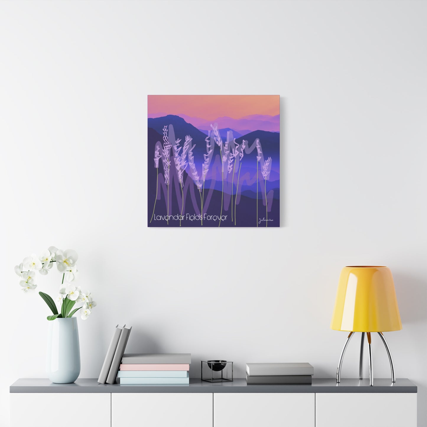 Lavendar Fields Forever, Graphic Canvas Print, Bold and Colorful for a Statement in Your Vacation Rental Home Vista Nuovo Fine Art Prints by Juliana2me