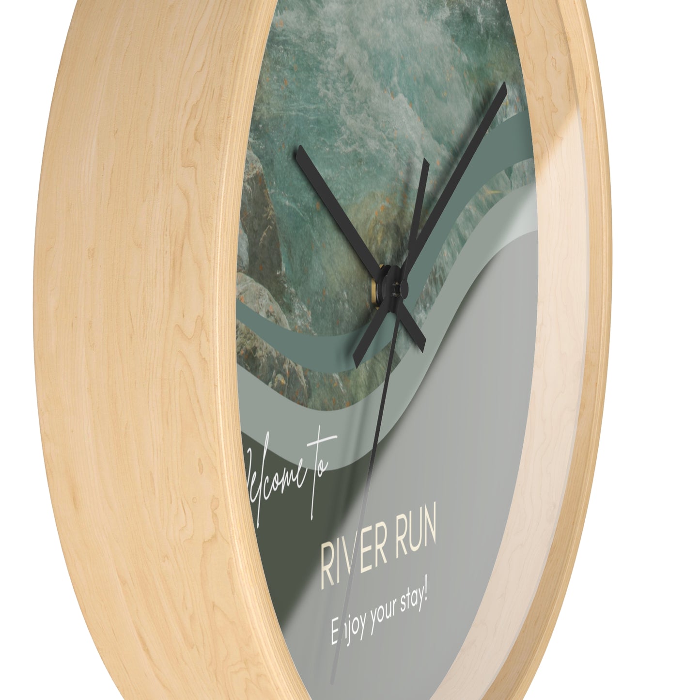 River Scene Wall Clock for Airbnb Homes - Personalized Name Near River Vista Nuovo Fine Art Prints by Juliana2me