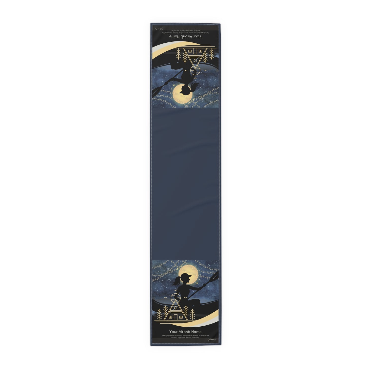Table Runner - Lake House Decor Paddle Canoe Starry Night Design Vista Nuovo Fine Art Prints by Juliana2me
