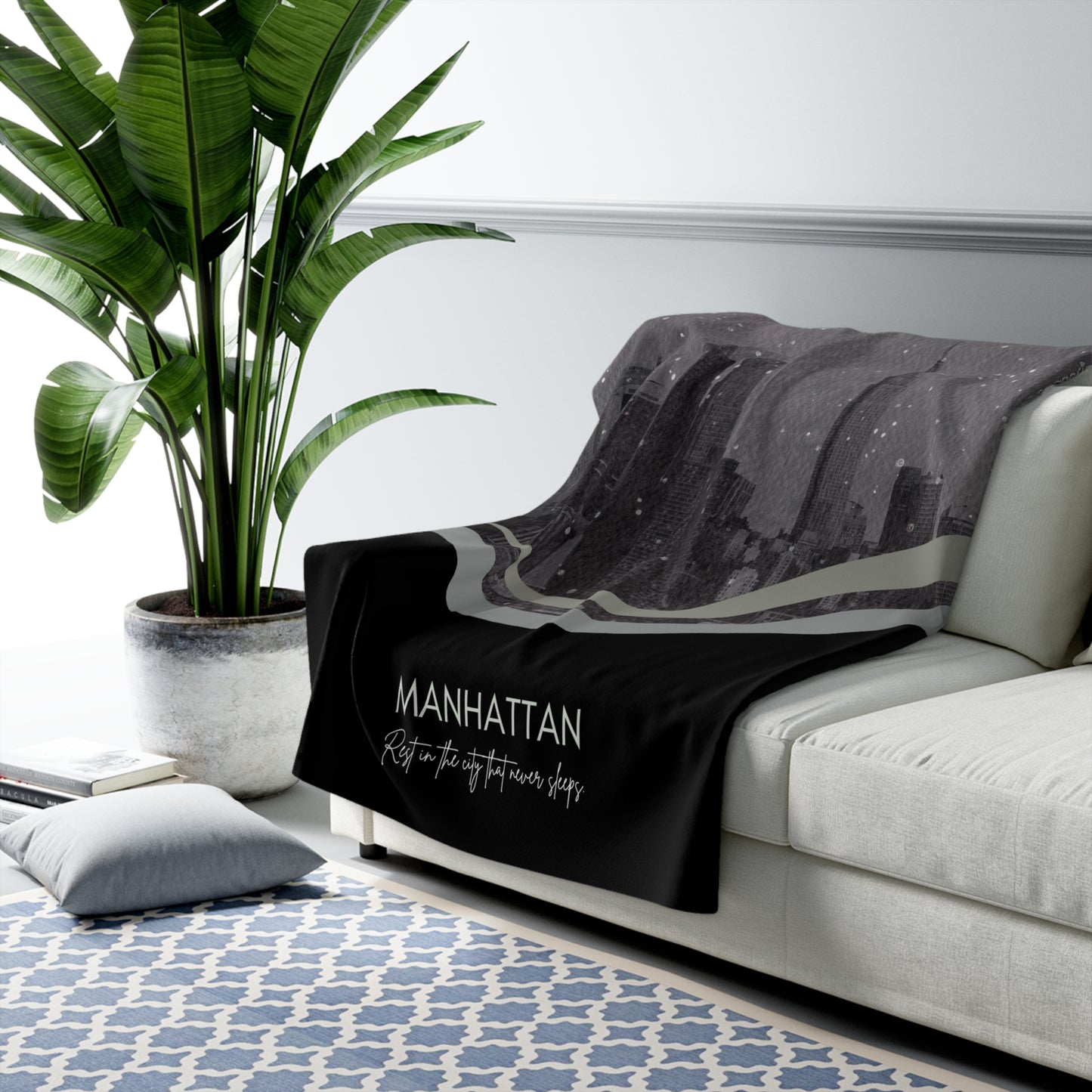 Sherpa Fleece Blanket - Manhattan City Skyline Customizable Throw Vista Nuovo Fine Art Prints by Juliana2me