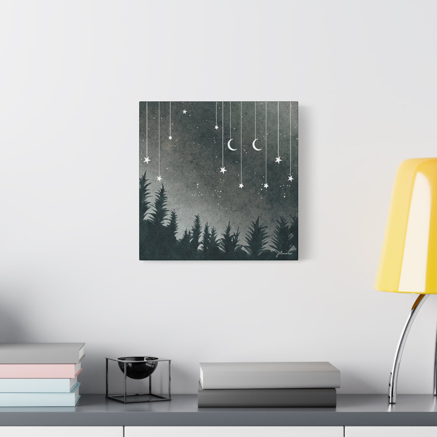 Monochrome Dream, Moonlit Forest Canvas Art | Night Sky Wall Decor, Celestial Artwork, Art for Nature Lovers, Starry Night Vacation Home Decor Vista Nuovo Fine Art Prints by Juliana2me