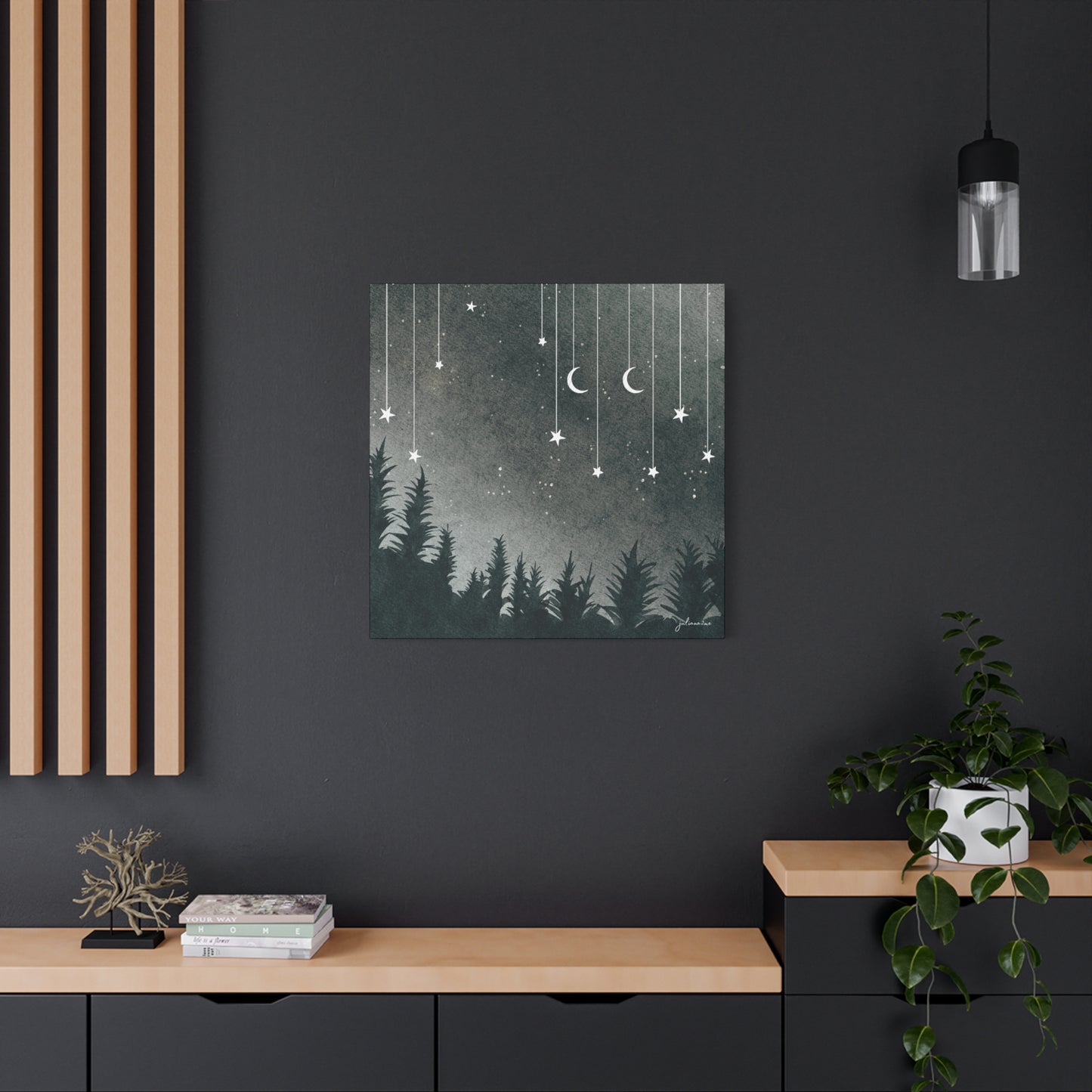 Monochrome Dream, Moonlit Forest Canvas Art | Night Sky Wall Decor, Celestial Artwork, Art for Nature Lovers, Starry Night Vacation Home Decor Vista Nuovo Fine Art Prints by Juliana2me
