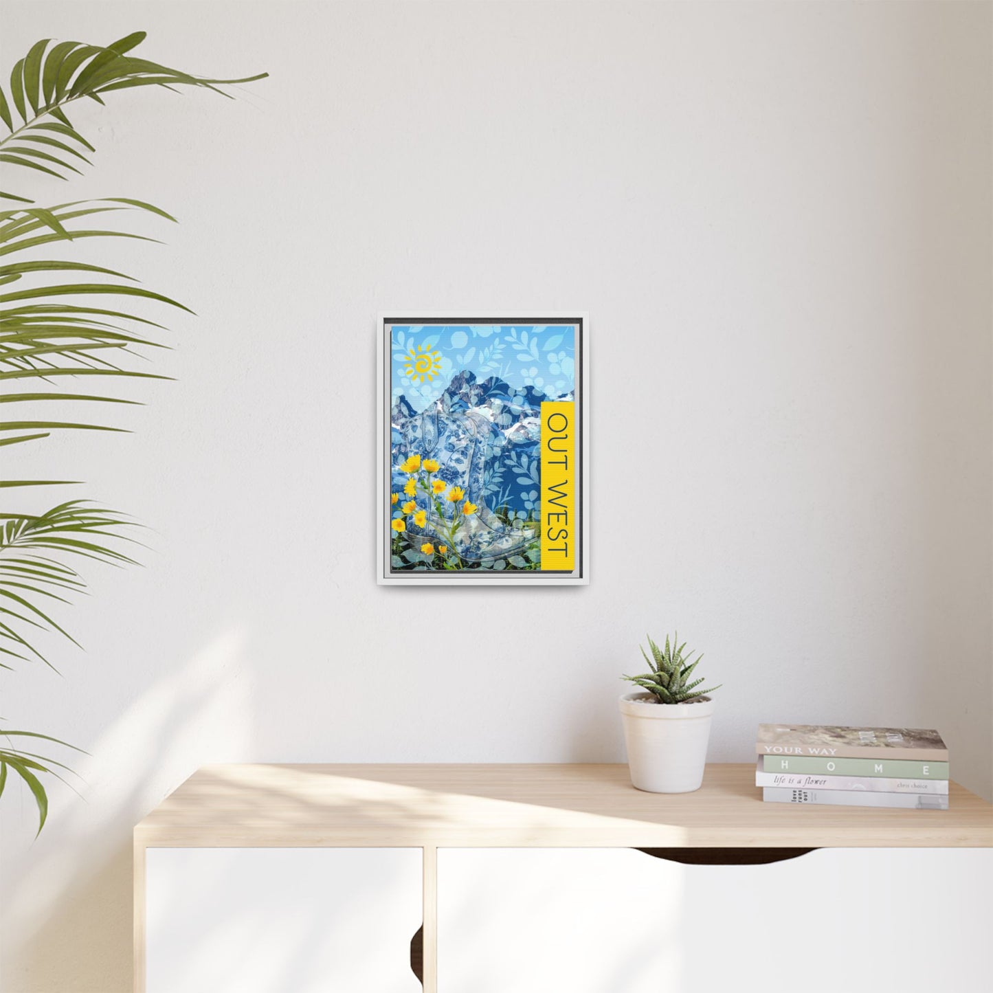 "Out West" Themed Framed Canvas Art, Colorful Mountain Decor, Western Style Wall Art, for Airbnb Home and Cabin Decor Vista Nuovo Fine Art Prints by Juliana2me