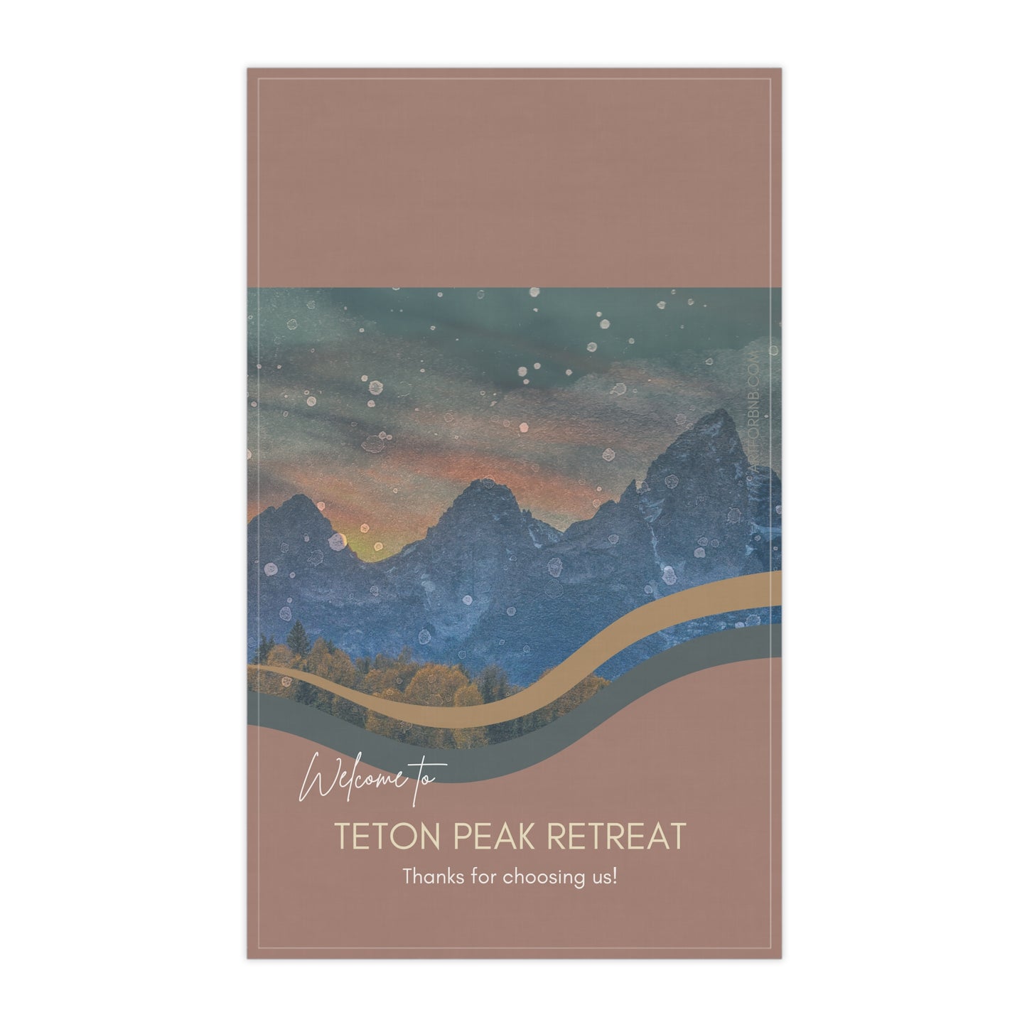 National Park Welcome Tea Towels, Teton Design, for Airbnb Hosts, Personalized with the name of your BnB Vista Nuovo Fine Art Prints by Juliana2me