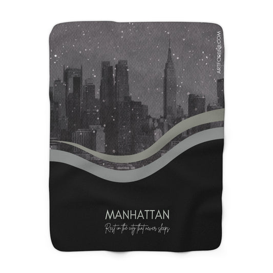 Sherpa Fleece Blanket - Manhattan City Skyline Customizable Throw