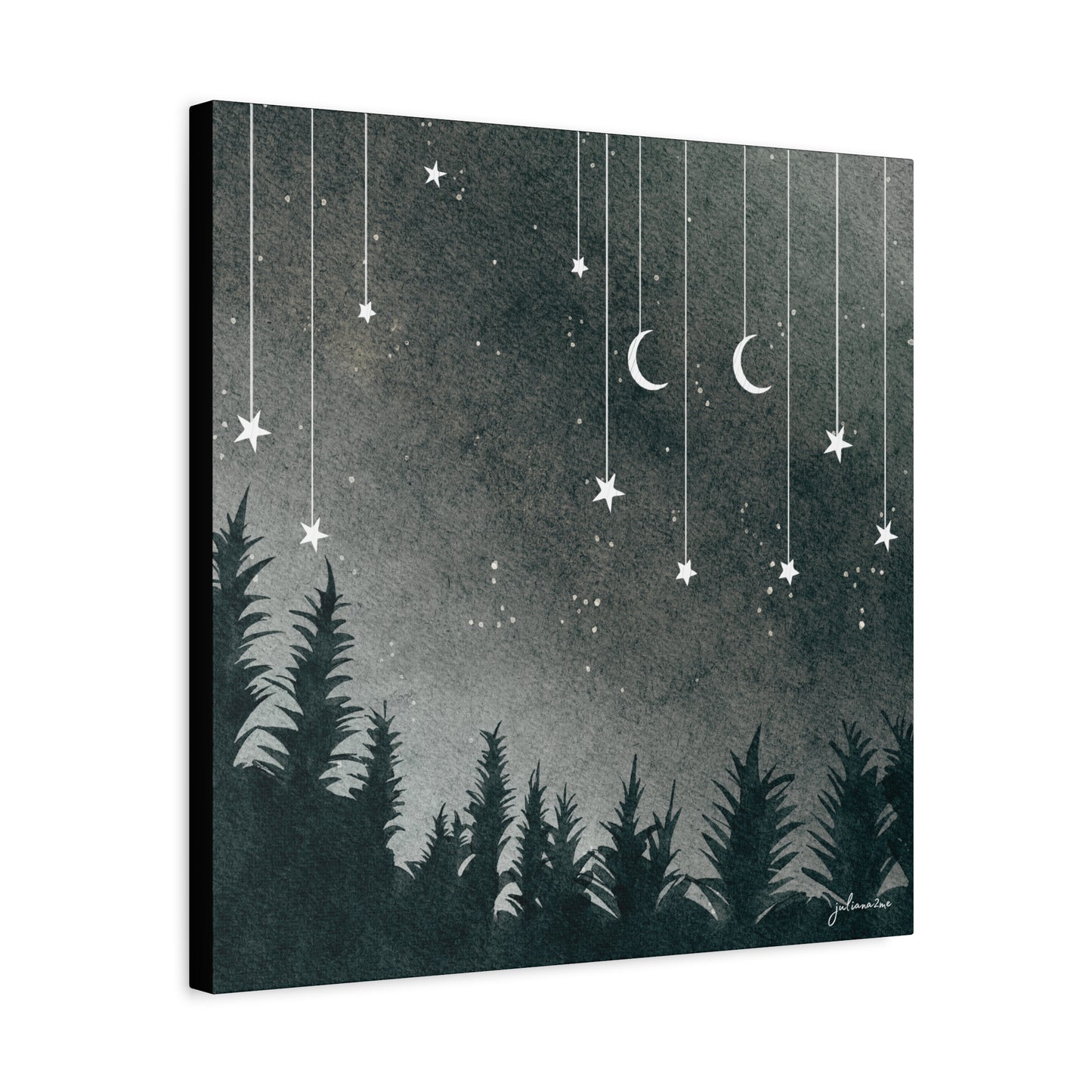 Monochrome Dream, Moonlit Forest Canvas Art | Night Sky Wall Decor, Celestial Artwork, Art for Nature Lovers, Starry Night Vacation Home Decor Vista Nuovo Fine Art Prints by Juliana2me