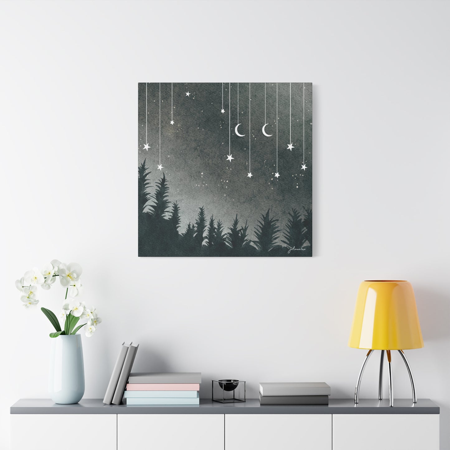 Monochrome Dream, Moonlit Forest Canvas Art | Night Sky Wall Decor, Celestial Artwork, Art for Nature Lovers, Starry Night Vacation Home Decor Vista Nuovo Fine Art Prints by Juliana2me